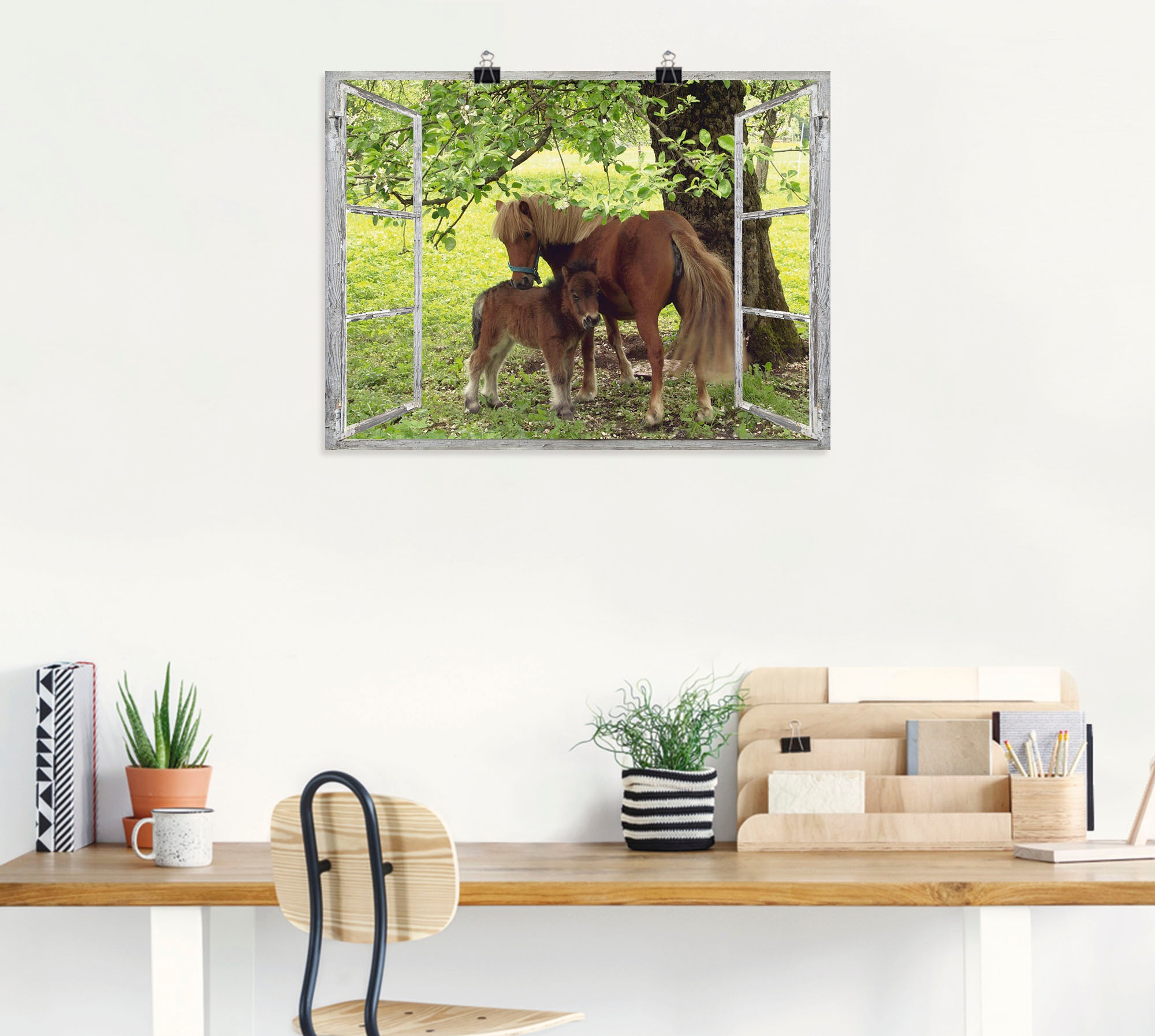 Artland Wandbild "Fensterblick - Pony mit Kind", Haustiere, (1 St.), als Le günstig online kaufen