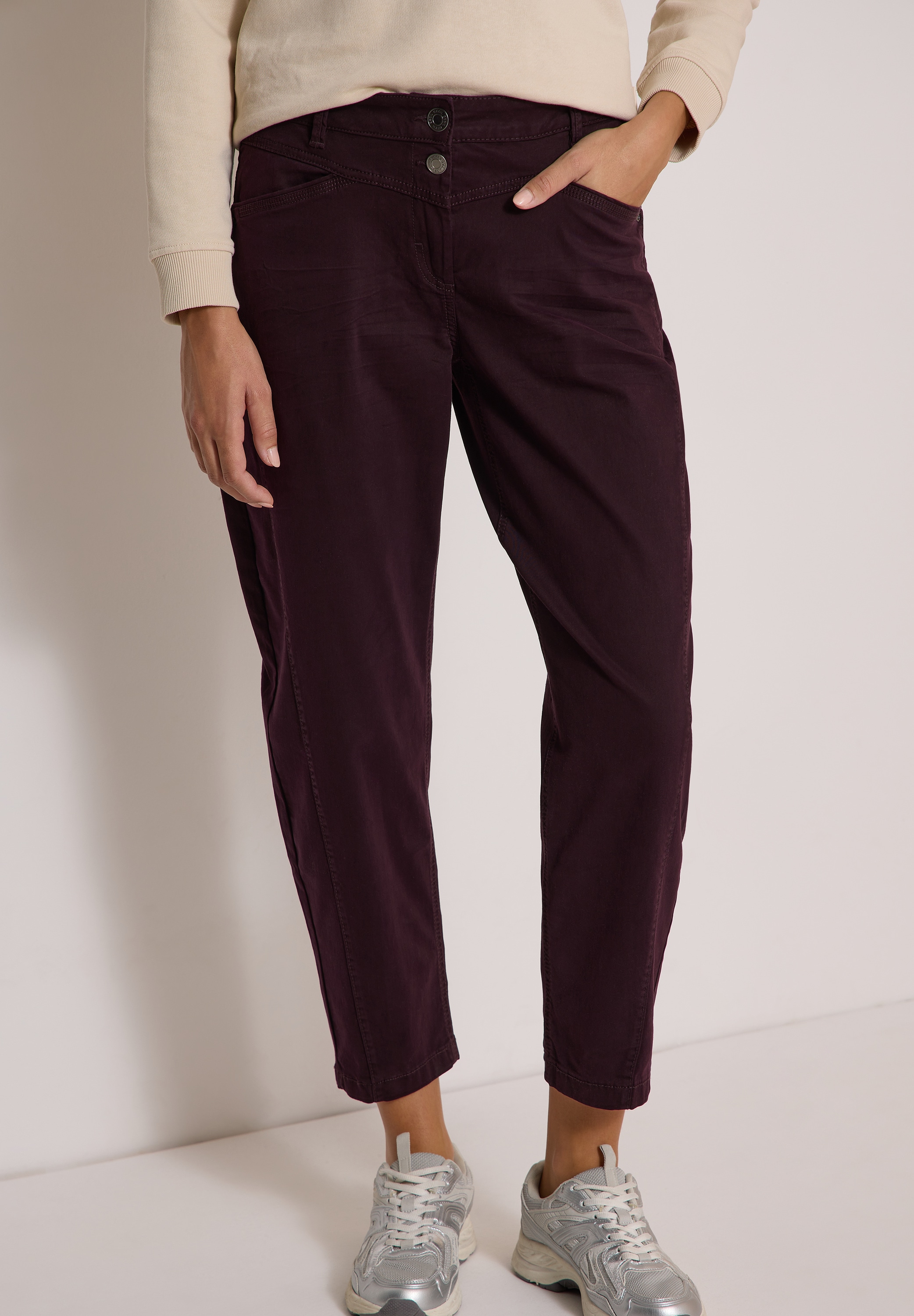 Cecil Stoffhose "Style Scarlett" Mid Waist, Barrel Leg, Baumwollmix