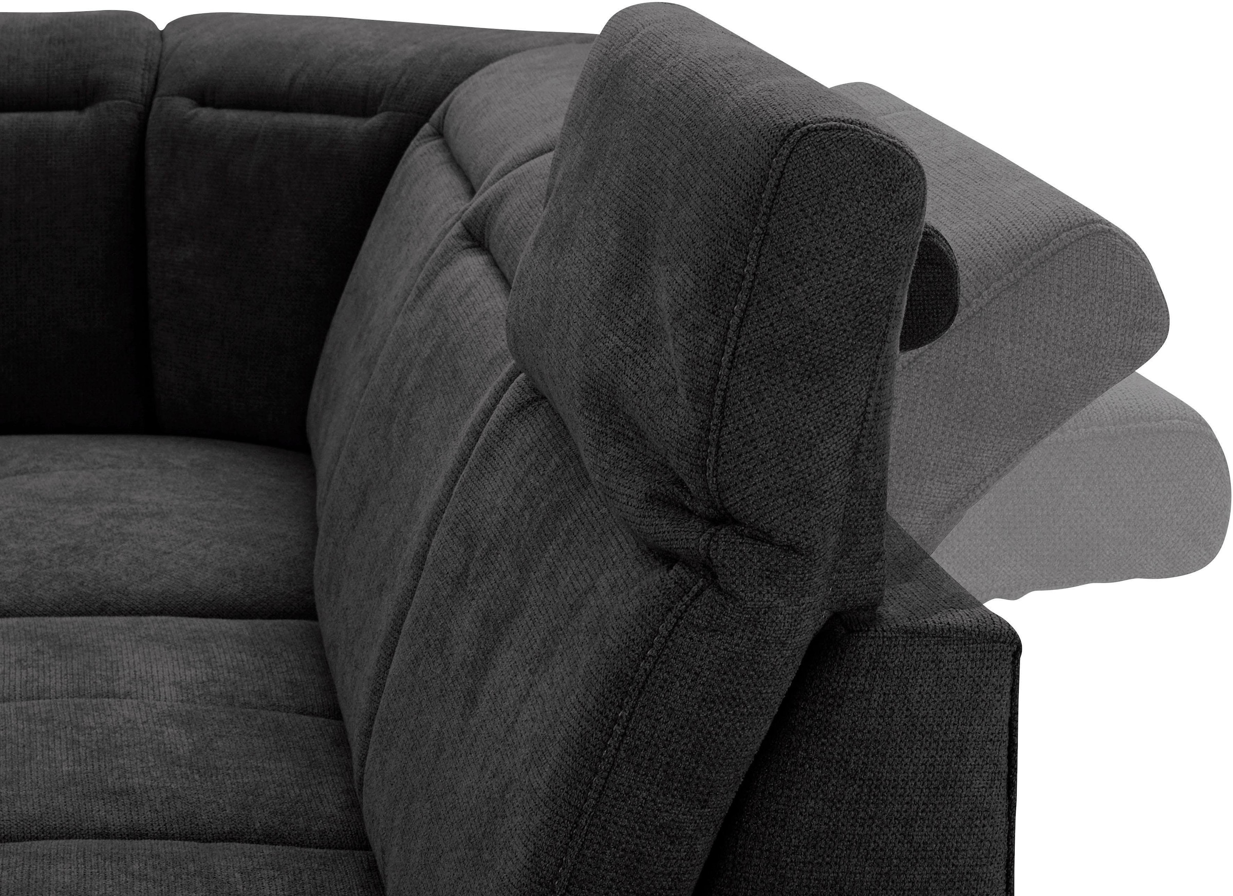 Places of Style Ecksofa »Cornwall L-Form«, incl. Sitztiefenverstellung, mit Bettfunktion und Kopfteilverstellung