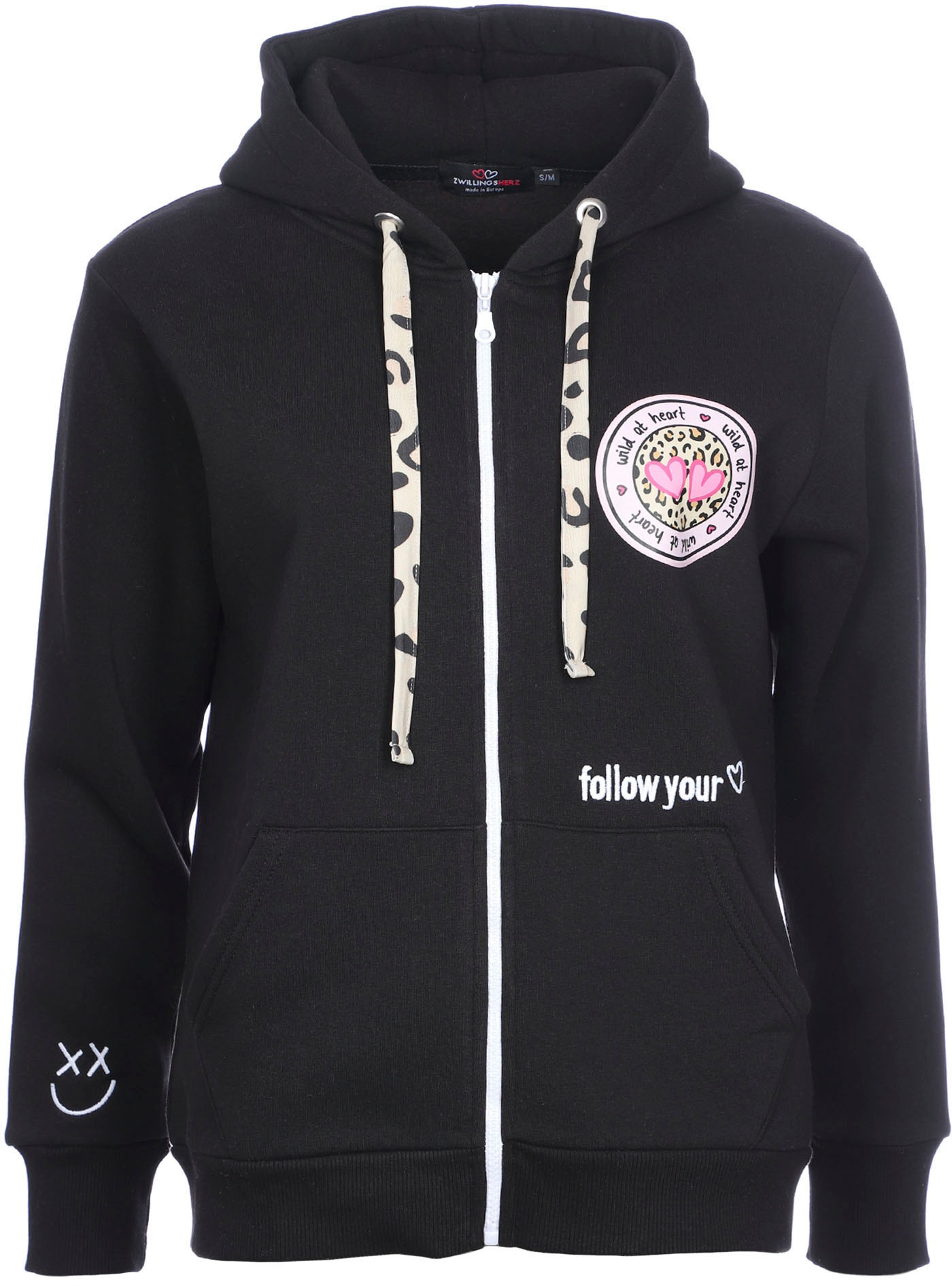 Zwillingsherz Kapuzensweatjacke, Leo-Details, Langarm, Reißverschluss, Baum günstig online kaufen