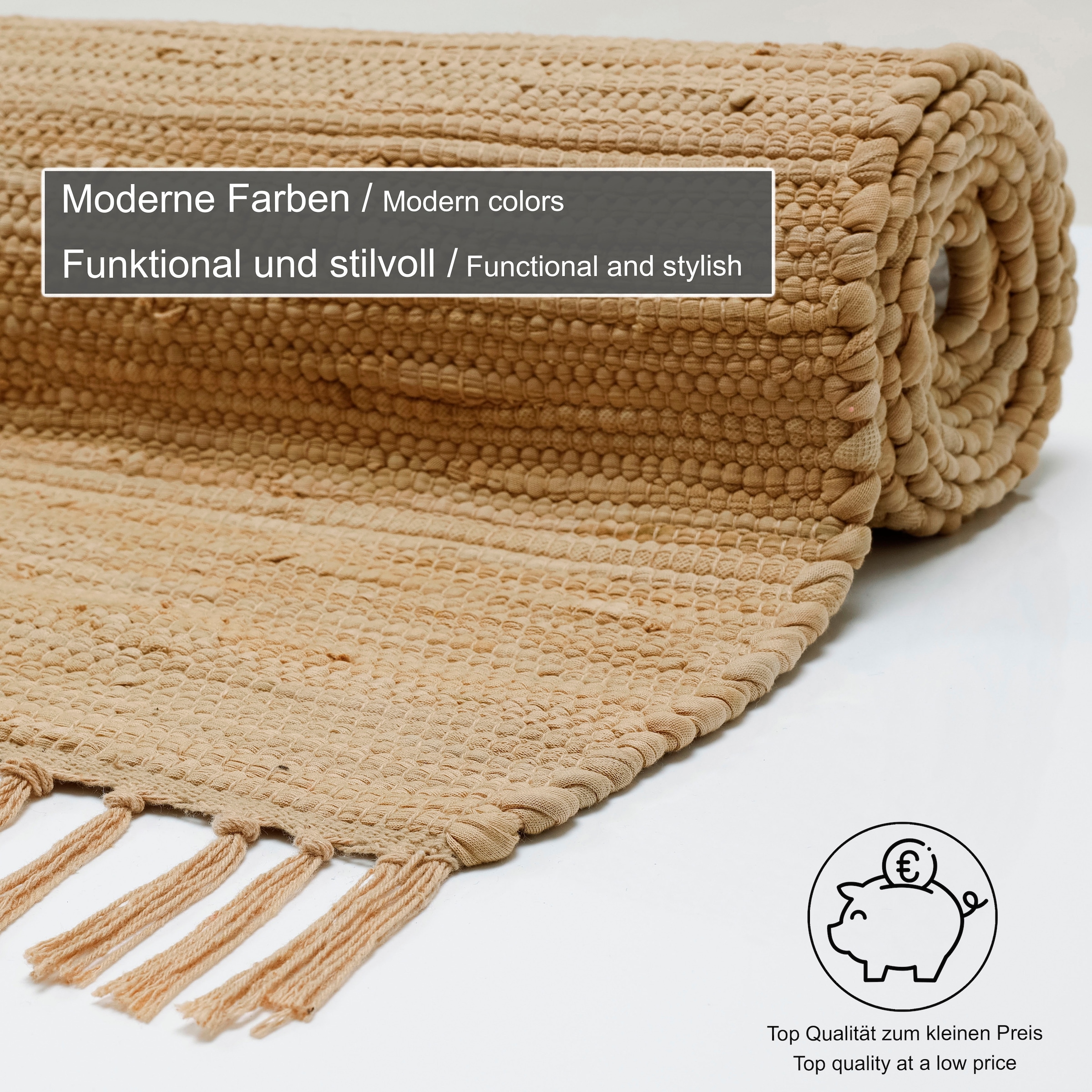 THEKO Läufer »Happy Cotton Fleckerl«, rechteckig, 5 mm Höhe, Handweb Läufer, Flachgewebe, reine Baumwolle, handgewebt, mit Fransen