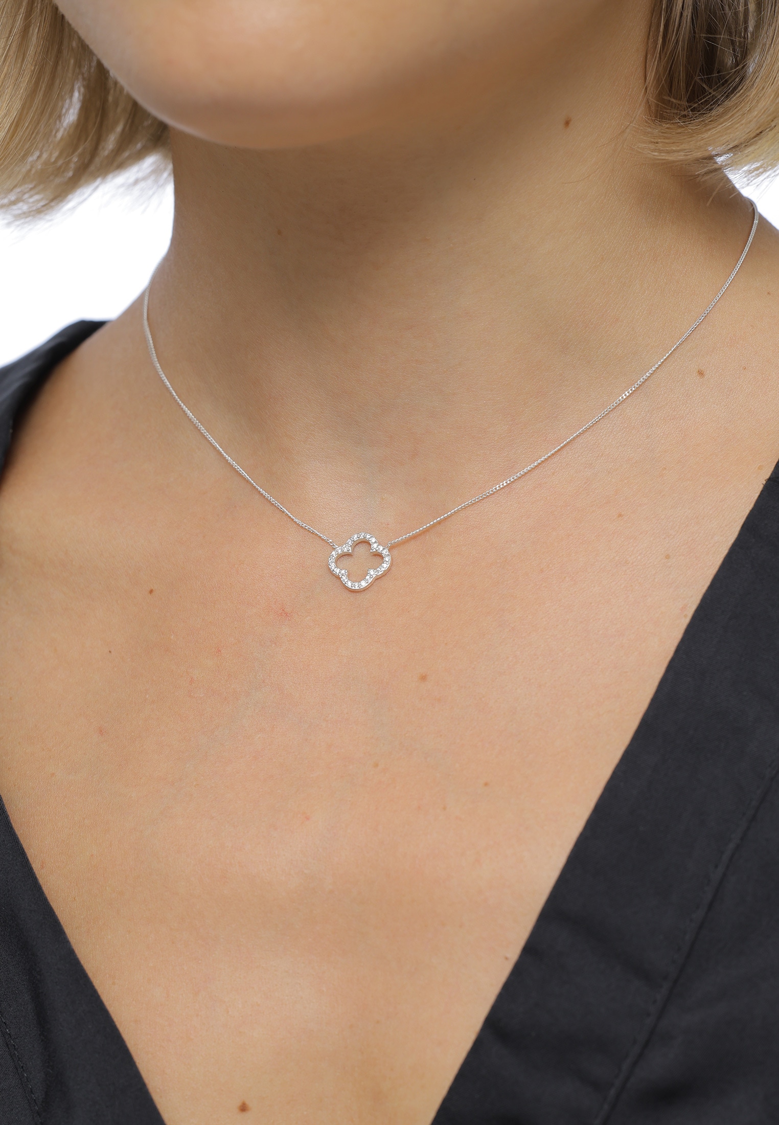 Elli Silberkette »Halskette Kleeblatt Glück Zirkonia 925 Silber«