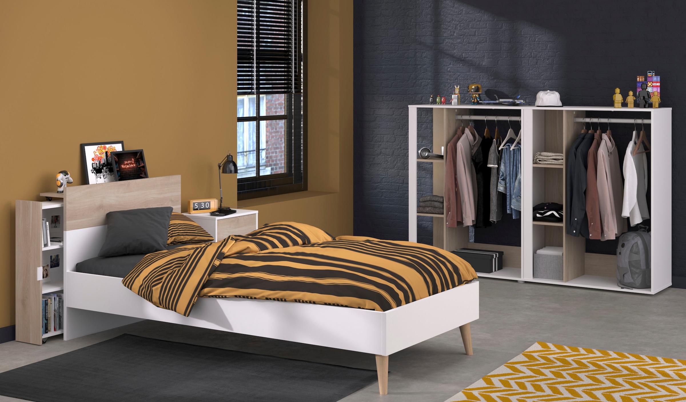 Parisot Jugendzimmer-Set »Parisot Aalborg 6«, (Set, 4 tlg.), offene Regale als Kleiderschrank mit Keiderstange und Stauraumfächern