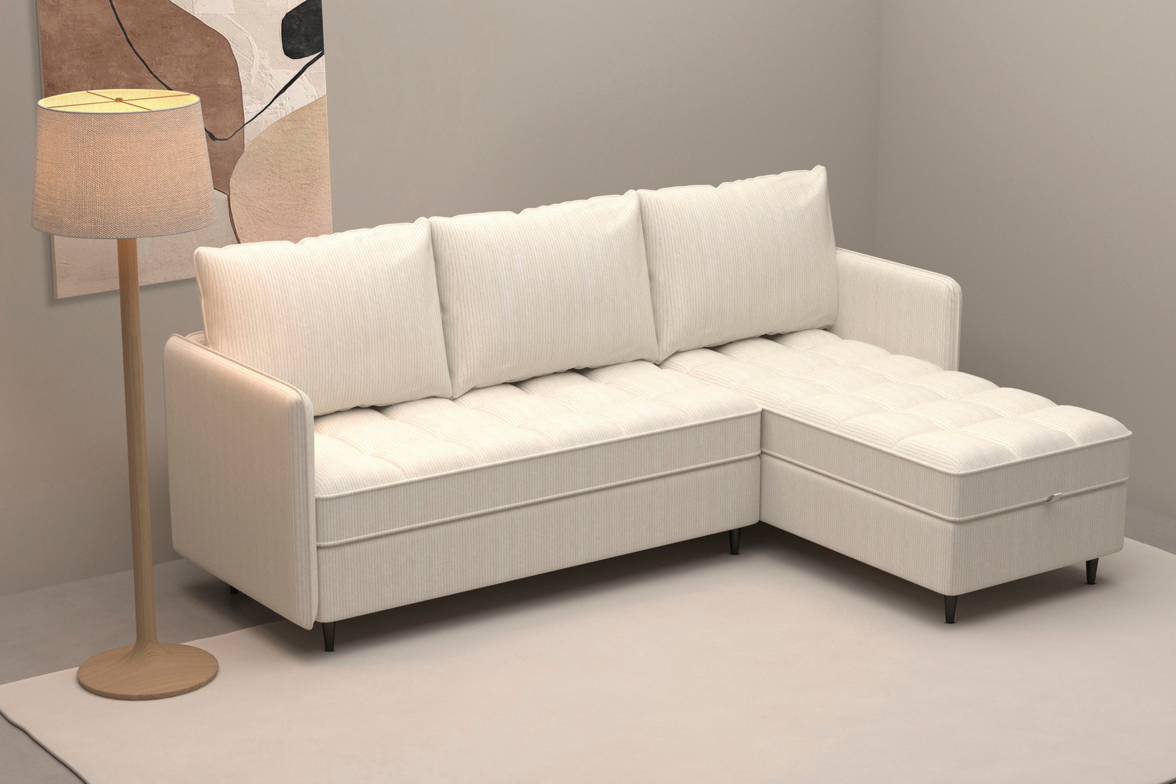 Dorel Home Ecksofa »LINDHUS, L-Form, 4 verschiedene Stellvarianten, Lounge-Sofa,«, Wohnlandschaft, mit Recamiere, großer Bettkasten, Cord, Chenille