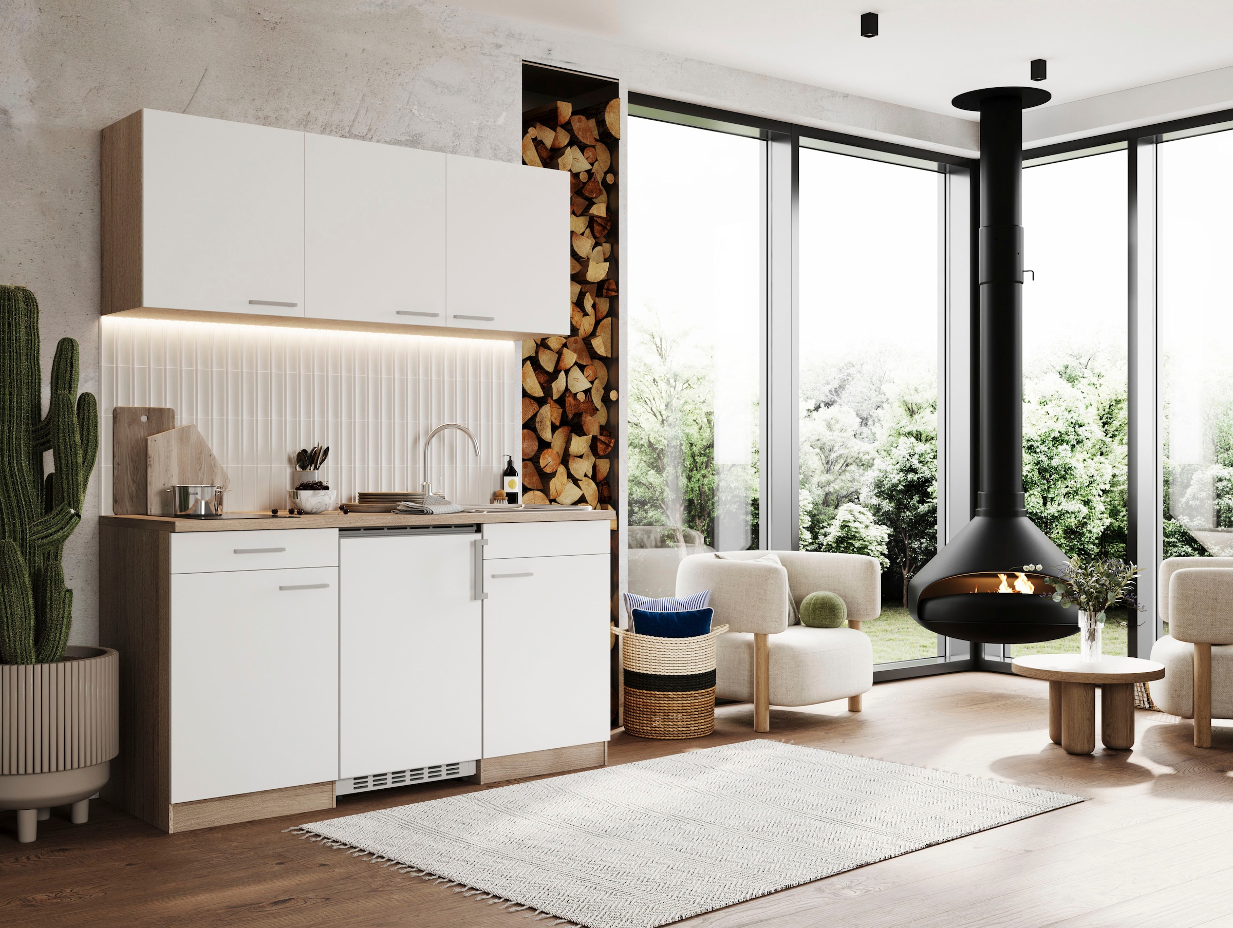 RESPEKTA Pantryküche »Luis, Glaskeramikkochfeld, wahlweise Mikrowelle, Korpus Eiche Sägerau« Breite 150 cm, in exclusiver Konfiguration für OTTO