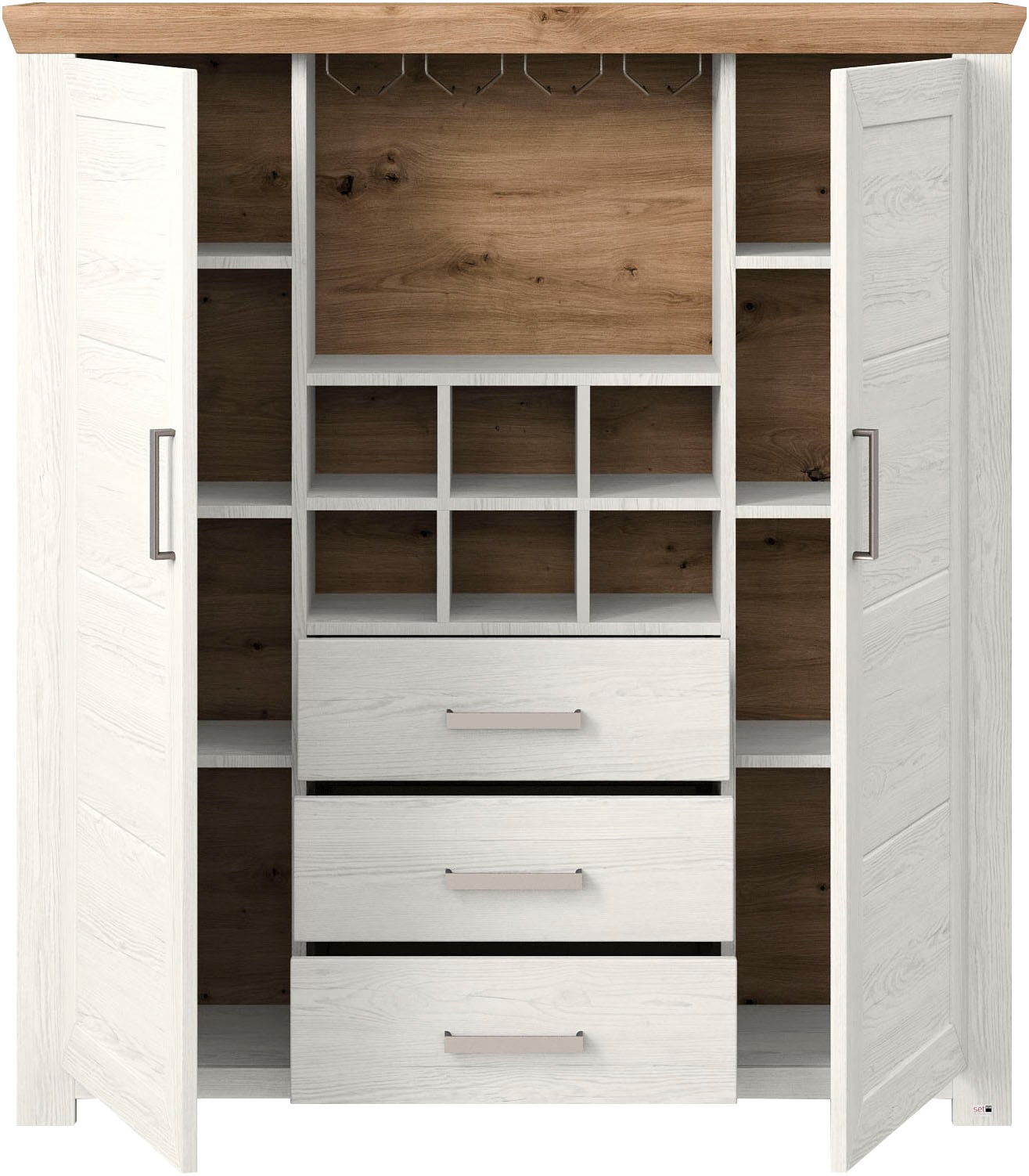 set one by Musterring Highboard »York«, Typ 19, mit 3 Schubkästen und Flaschenregal, Landhausstil, B 129cm