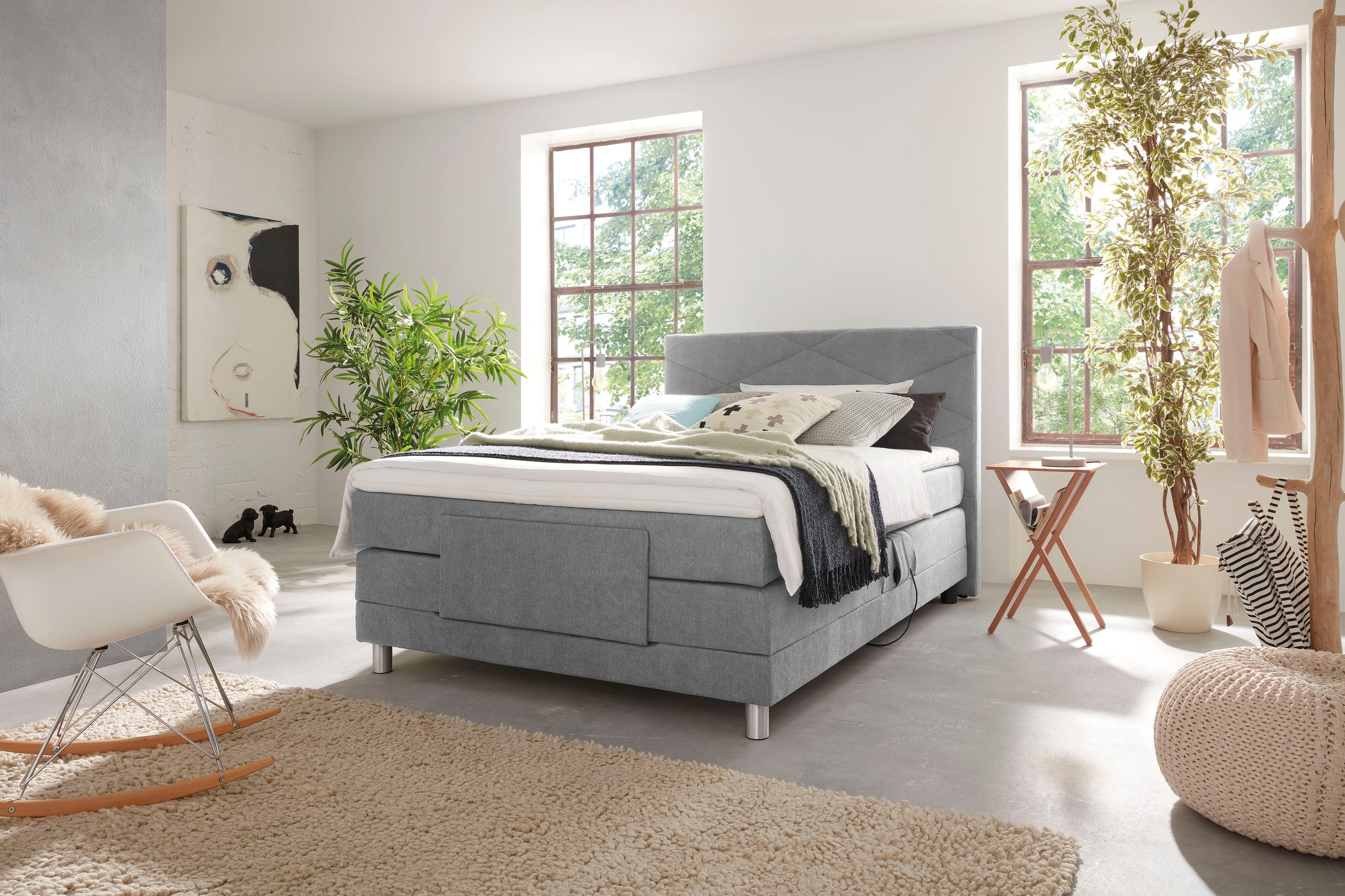 Boxspringbett ALINA "Tabea", grau (staubgrau tbs 39), B:98cm L:210cm, Chenille TBS (100% Polyester), Komplettbetten, Boxspringbett, inklusive Matratze und Topper, in verschiedenen Größen und Härtegraden 3