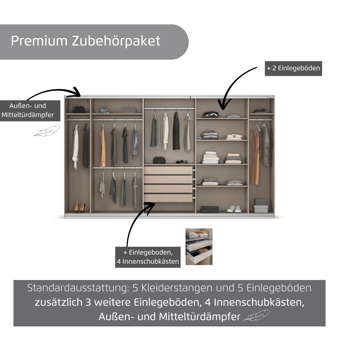 rauch Kleiderschrank »Schwebetürenschrank OTTO´s Choice Garderobe Schrank TOP ANGEBOT Avola«, (in 3 verschiedenen Ausstattungen BASIC/CLASSIC/PREMIUM), mit eleganten Zierleisten in Chrom, Schwarz oder Weiß MADE IN GERMANY
