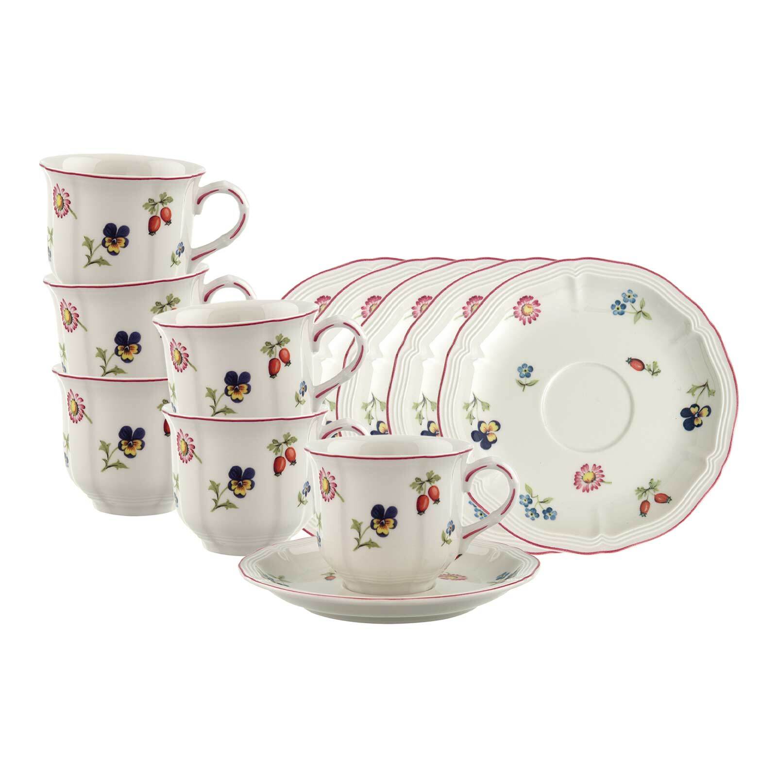 Villeroy & Boch Tasse "Kaffeetassen mit Untertassen Petite Fleur 120 ml 6er Set bunt" Spülmaschinenfest, Mikrowellensicher