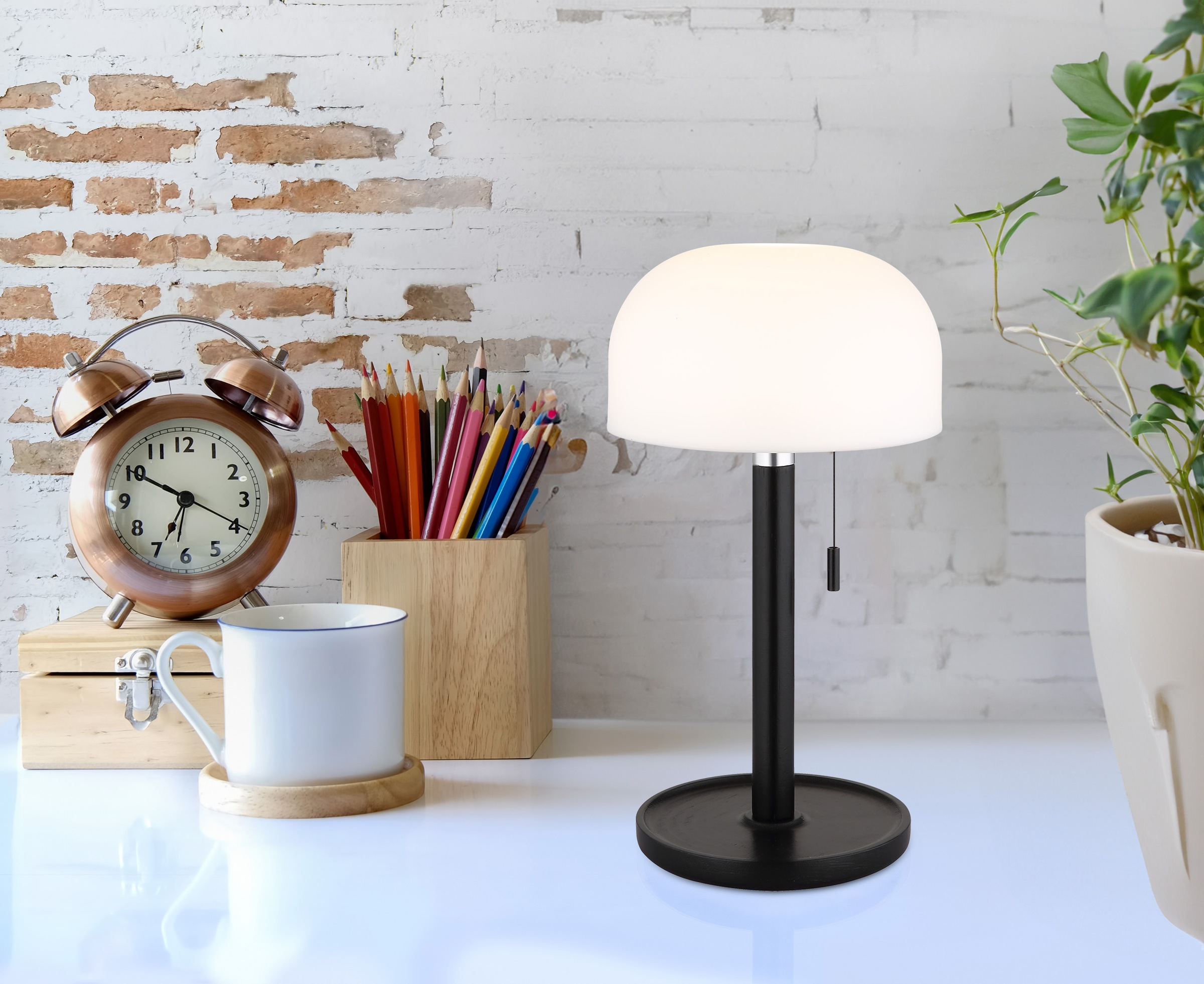 GLOBO LIGHTING LED Tischleuchte "NORMAN" LED-Modul 1 Stk. warmweiß - kaltweiß Akkutischleuchte auch für draußen, Zugschalter Kordel, Akkulampe