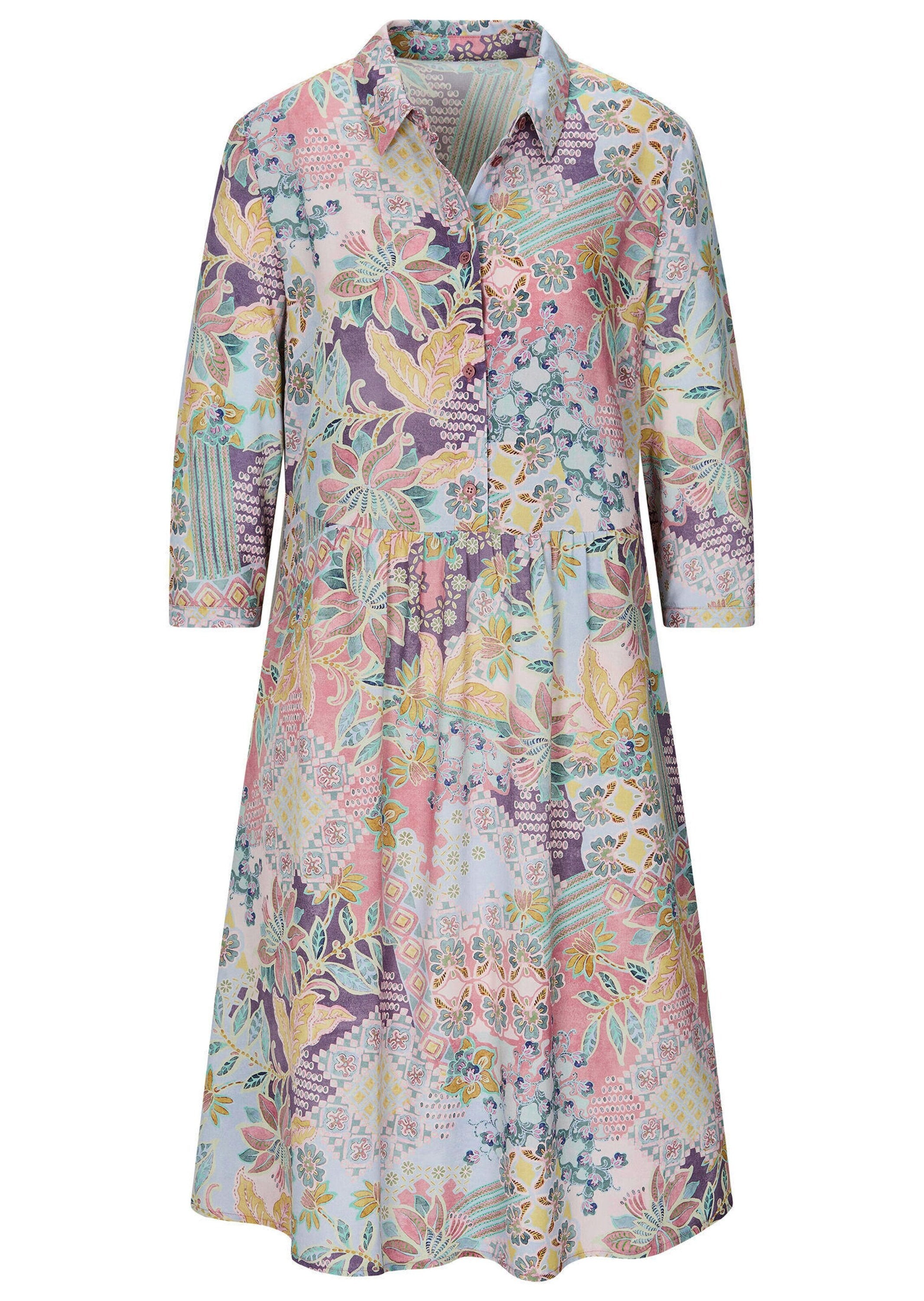 GOLDNER Sommerkleid "Elegantes Viskosekleid mit Patch-Muster" Ohne Taschen Eingriffstaschen an der Seitennaht