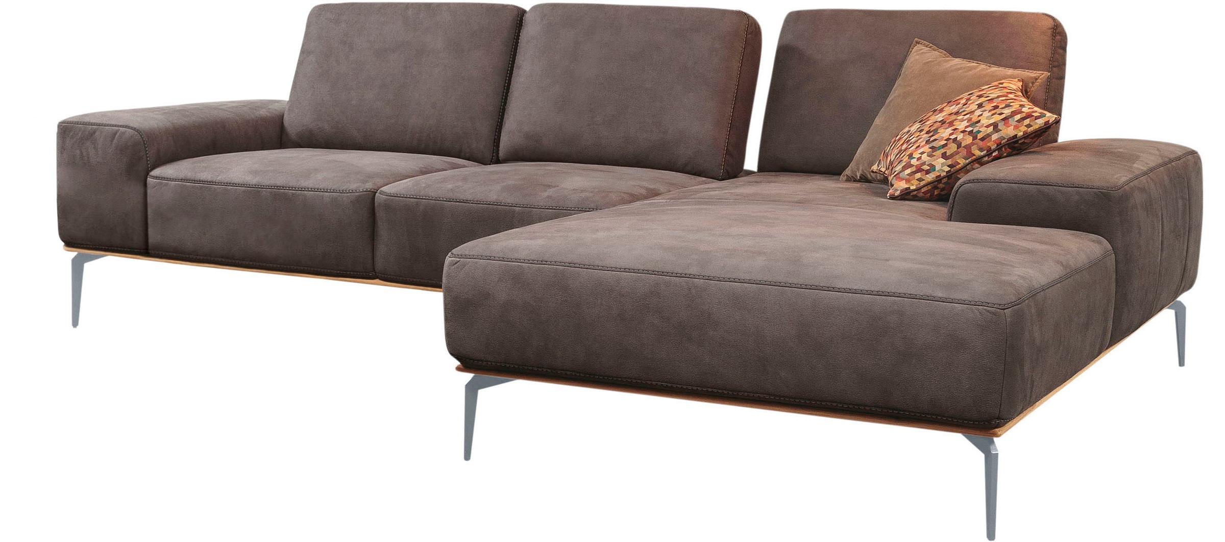 W.SCHILLIG Ecksofa »run, Designsofa mit tollem Sitzkomfort, bequem, L-Form«, mit elegantem Holzsockel, Füße in Silber matt, Breite 279 cm