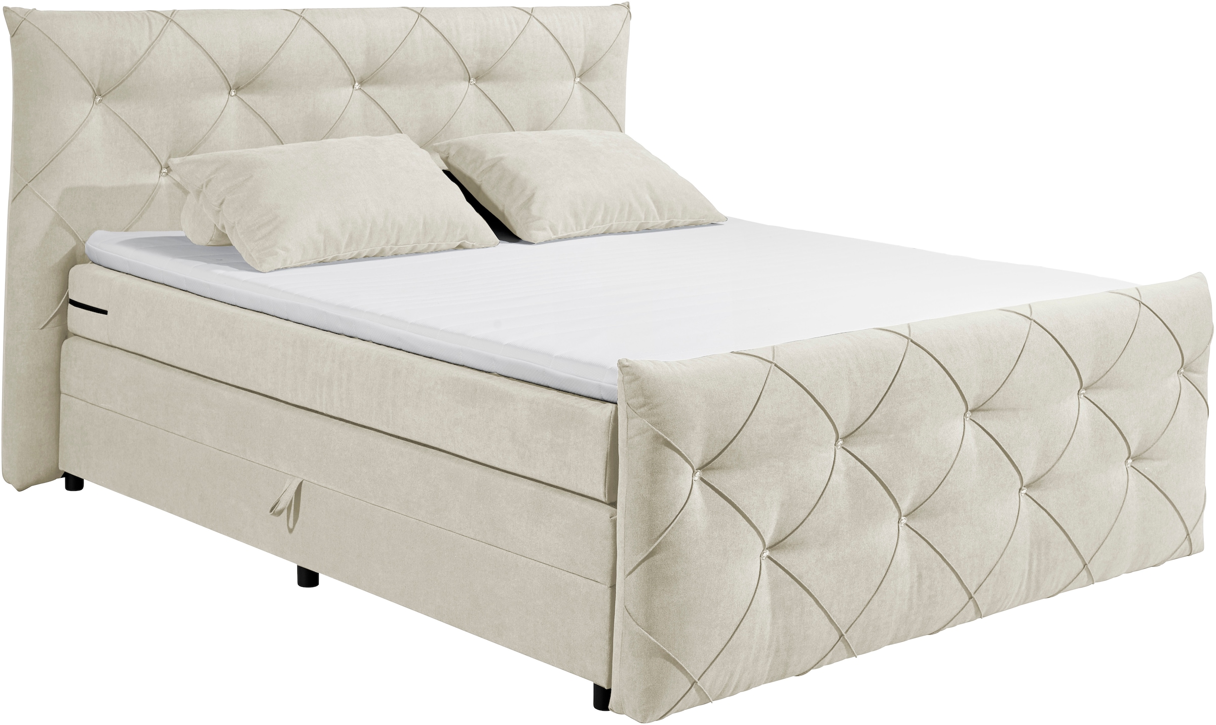 ED EXCITING DESIGN Boxspringbett »Villano«, mit Strasssteinen, Breite: 180cm, mit Bettkasten, inkl. Topper