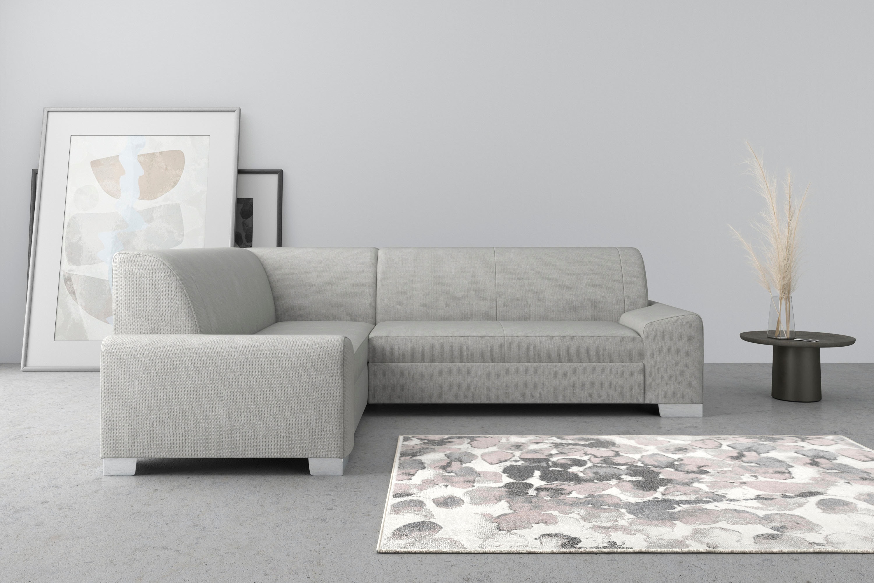 DOMO collection Ecksofa "Anzio in kubischer Formensprache, flache Armlehnen, L-Form" Wahlweise mit Bettfunktion und Federkern für hohen Sitzkomfort