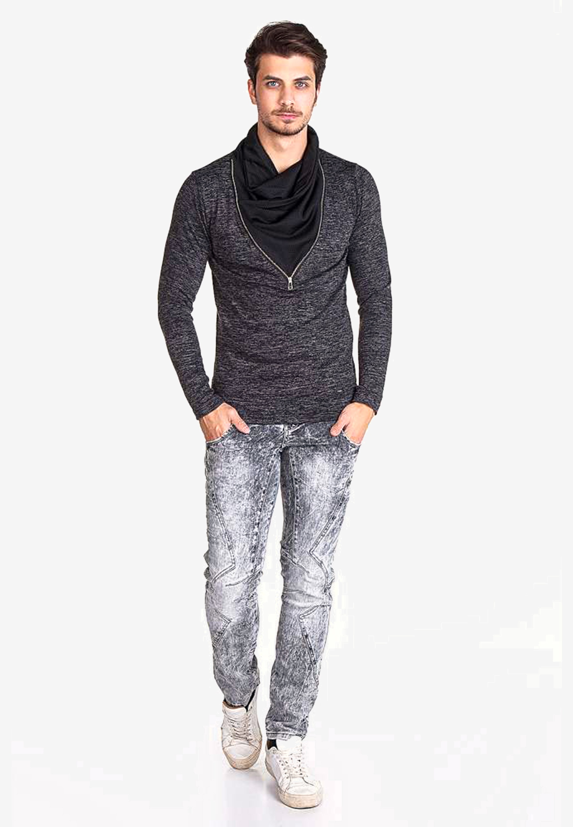 Cipo & Baxx Strickpullover, mit auffälligem Schalkragen