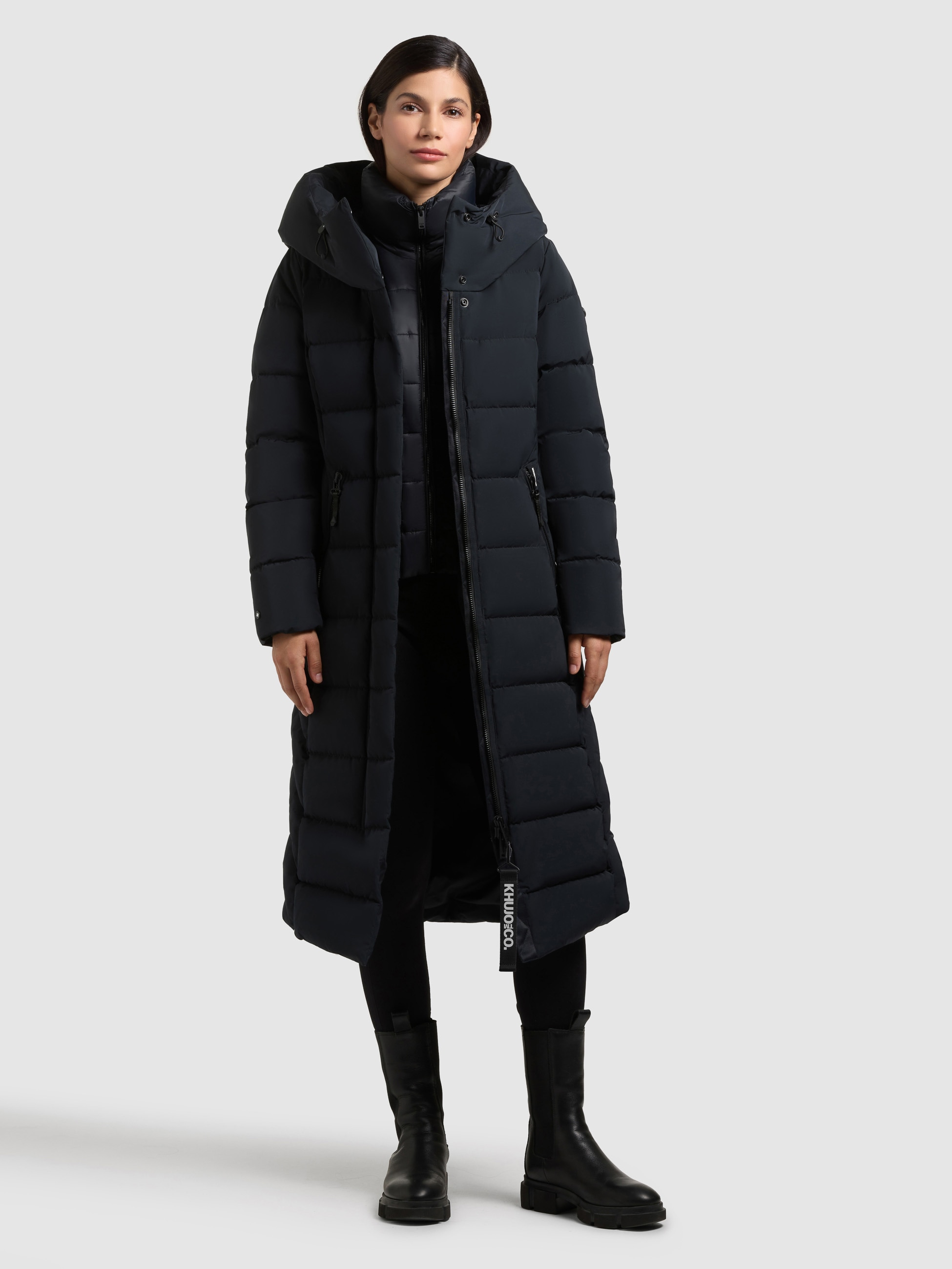 Steppmantel KHUJO "TAMKE 2IN1 (EINSATZ HERAUSNEHMBAR)", Damen, Gr. XXL, port blau, 100% Polyester, unifarben, eingesetzt elastischer Bund mit Windstopper, Mäntel Steppmantel