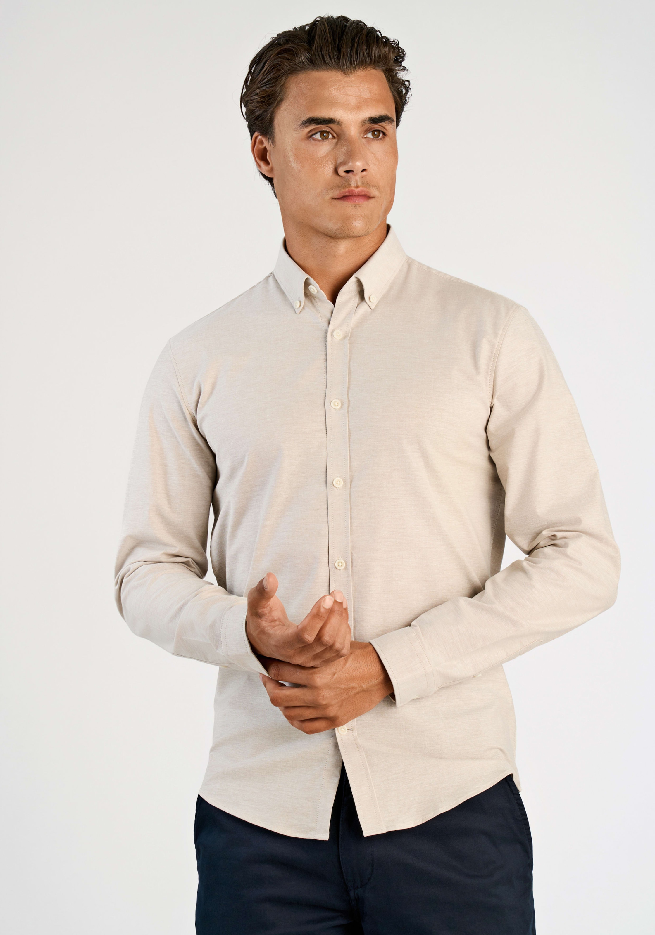 Businesshemd LINDBERGH "Oxford-Hemd Relaxed Fit", Herren, Gr. XXL, Normalgrößen, lt sand mix, Obermaterial: 97% Baumwolle, 3% Elasthan, Hemden