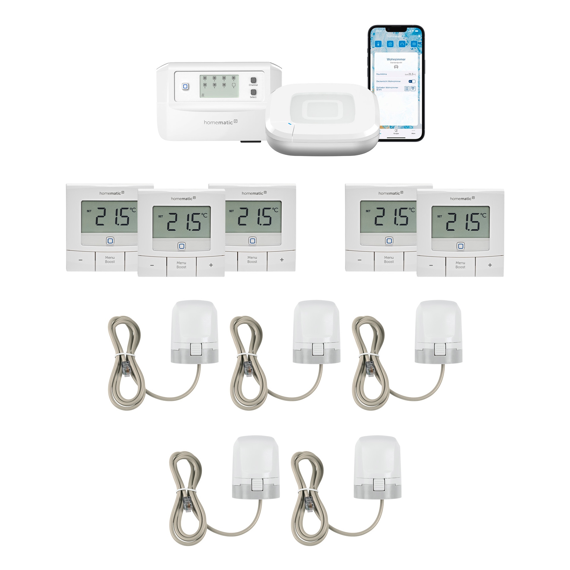 HOMEMATIC IP Smart-Home-Zubehör "Starter Bundle Fußbodenheizung für 5 Räume", B:31cm H:12cm T:37cmweiß, Smart-Home-Stationen