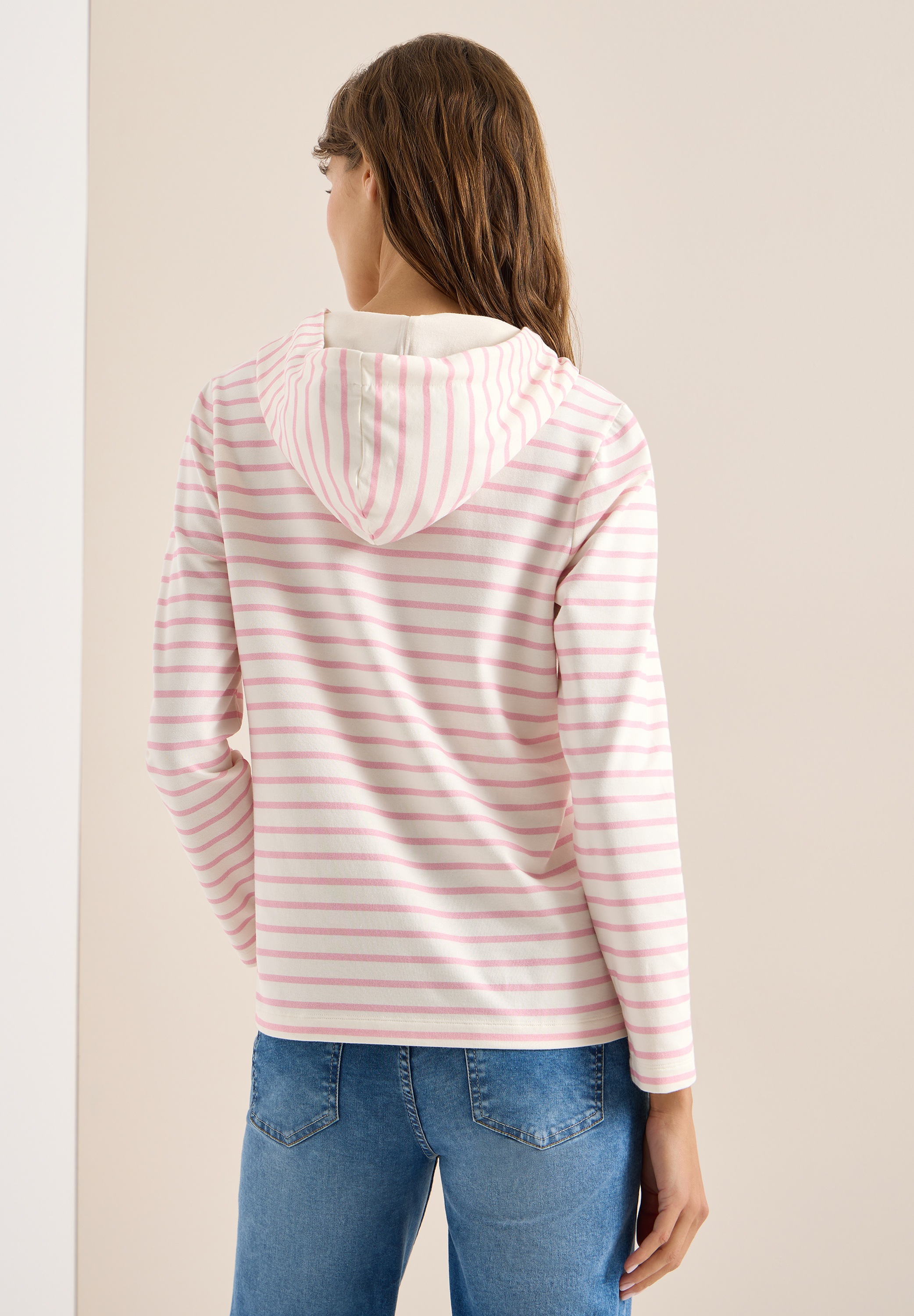 Langarmshirt CECIL, Damen, Gr. XXL (46), light blush rose, Web, 48% Baumwolle, 48% Modal, 4% Elasthan, gestreift, comfort fit normal, ohne Ausschnitt, abgesteppt, Shirts Langarmshirt, im soften Baumwoll-Mix 2