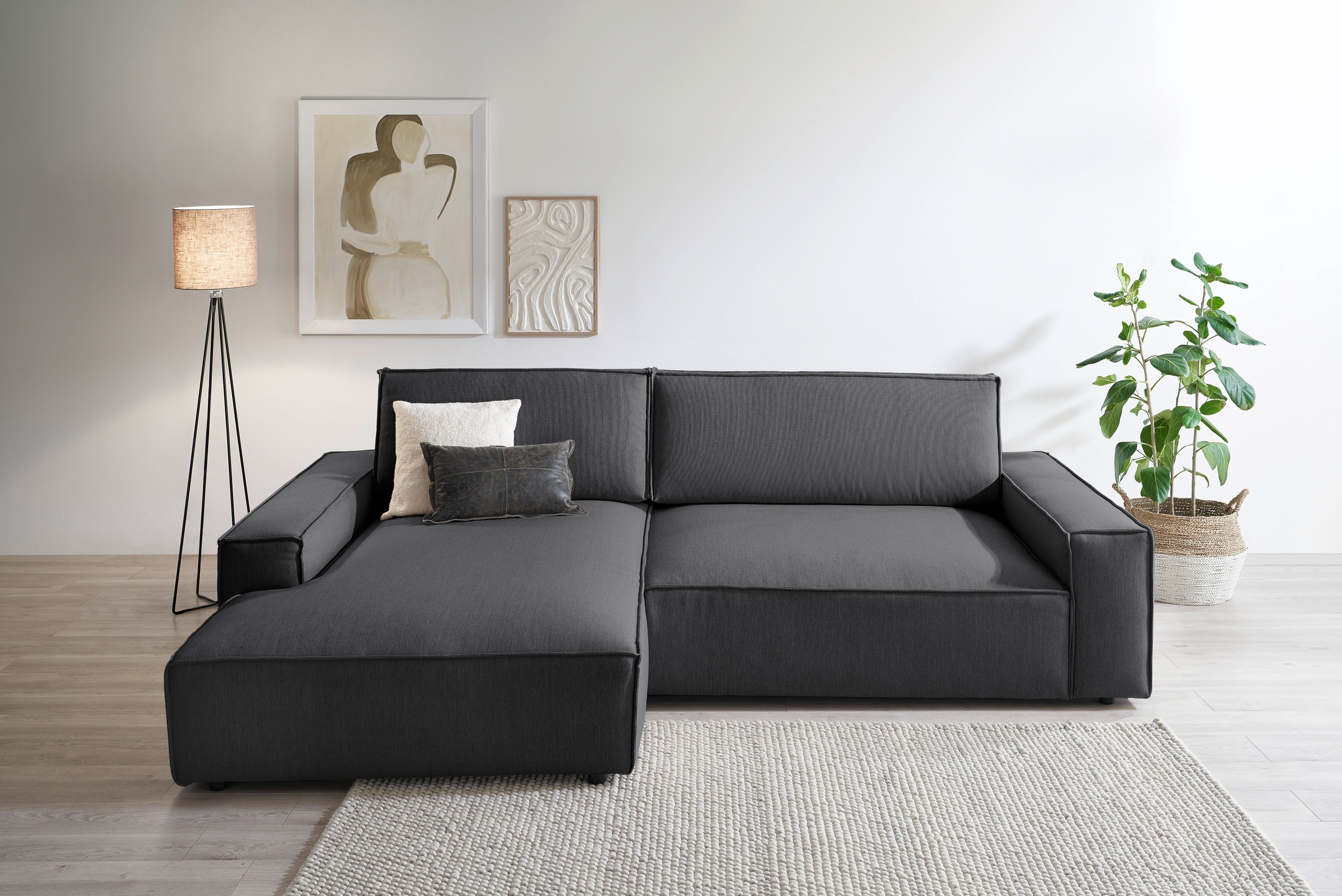 Home affaire Ecksofa »NEU: SHERWOODL XXL 284, Big-Sofa L-Form, tiefe Sitzfläche 95 cm, Cord,«, Leinenoptik, Recamiere rechts/links, auch als Schlafsofa stellbar