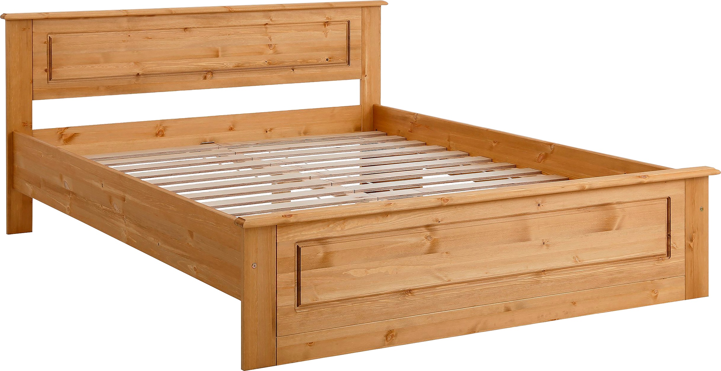 OTTO home Massivholzbett "Madrid, Landhausstil, hohe Belastbarkeit" Breite/Belastbarkeit 180cm/220 KG, 160cm/200 KG, 90cm/=120 KG, mit Rollrost, aus massivem Kiefernholz, Kassettenoptik