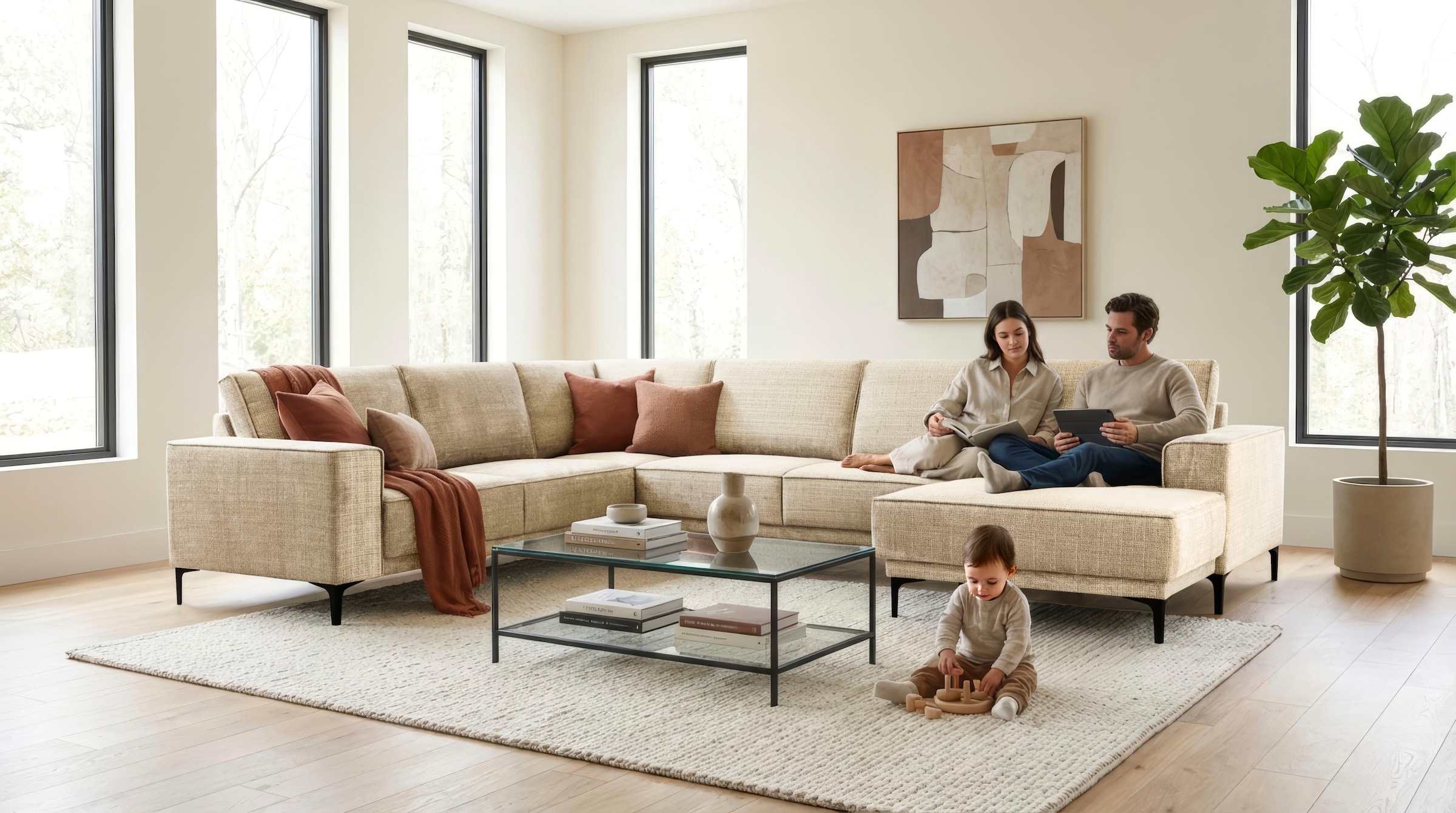 OTTO home Wohnlandschaft "OLAND Chenille U-Form, XXL, B: 342 cm, Skandi-Design" Skandi-Design in Struktur, Flachgewebe, Luxus-Microfaser, Boucle