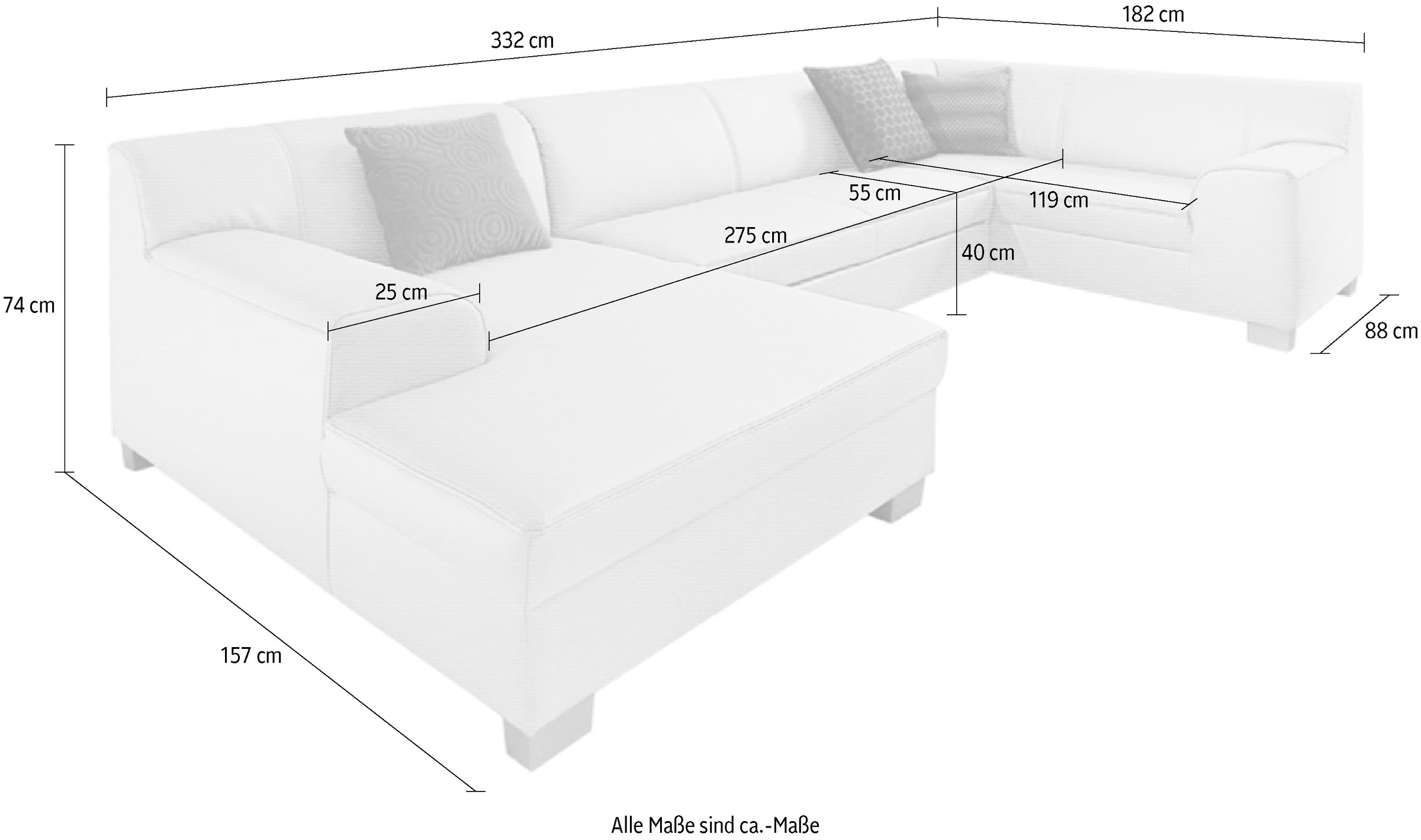 DOMO collection Wohnlandschaft »Amando in vielen Bezugsvarianten, auch in Leder, komfortabel, U-Form«, wahlweise mit Bettfunktion, fester Sitzkomfort, frei im Raum stellbar