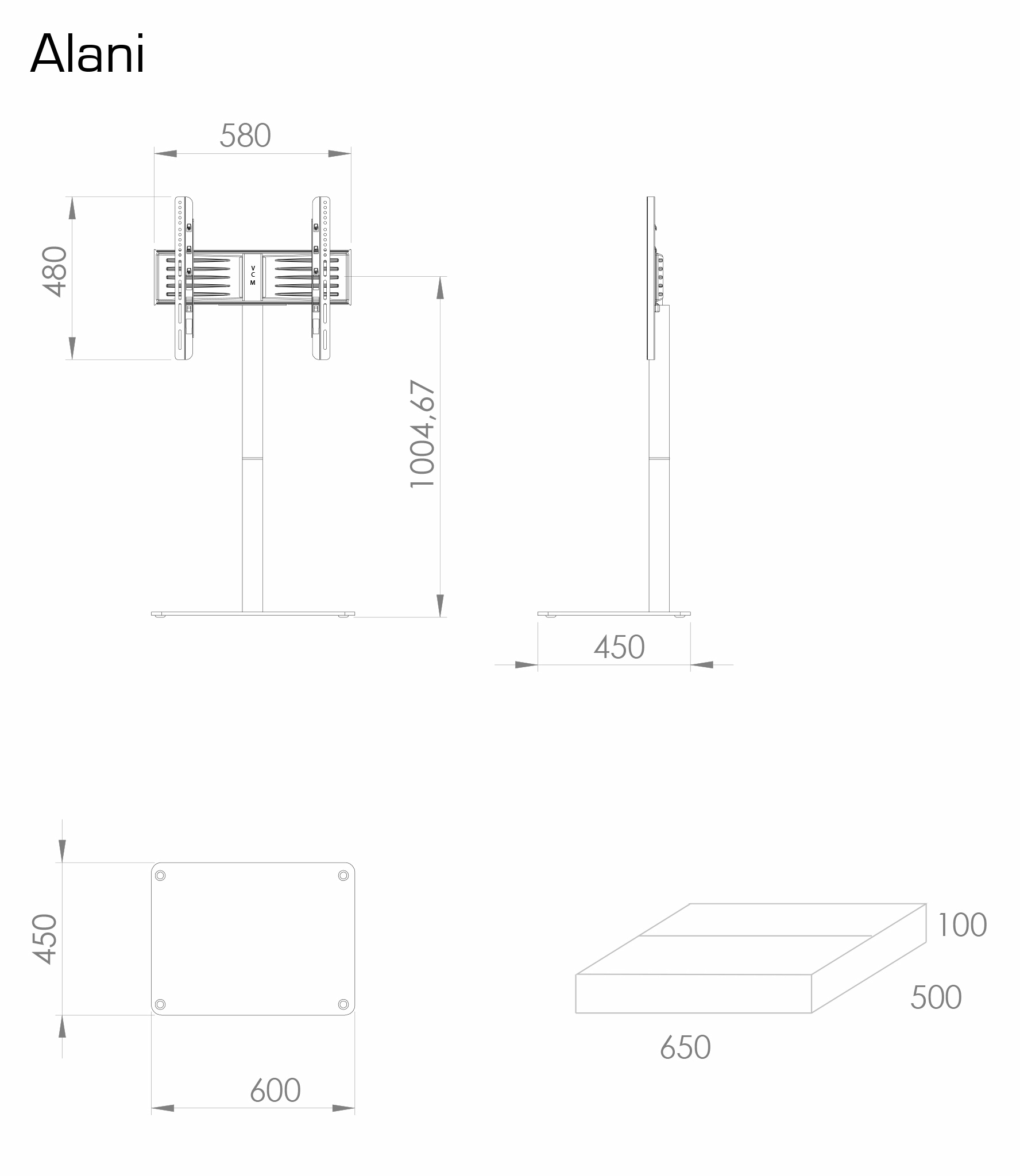 VCM Wohnzimmertisch »TV Standfuß Alu Rack Fernseh Glas Alani«