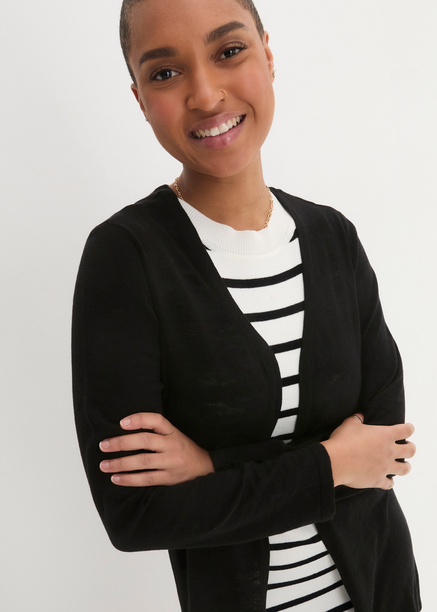 bonprix Strickjacke Strickjacke aus reiner Baumwoll-Slub Qualität