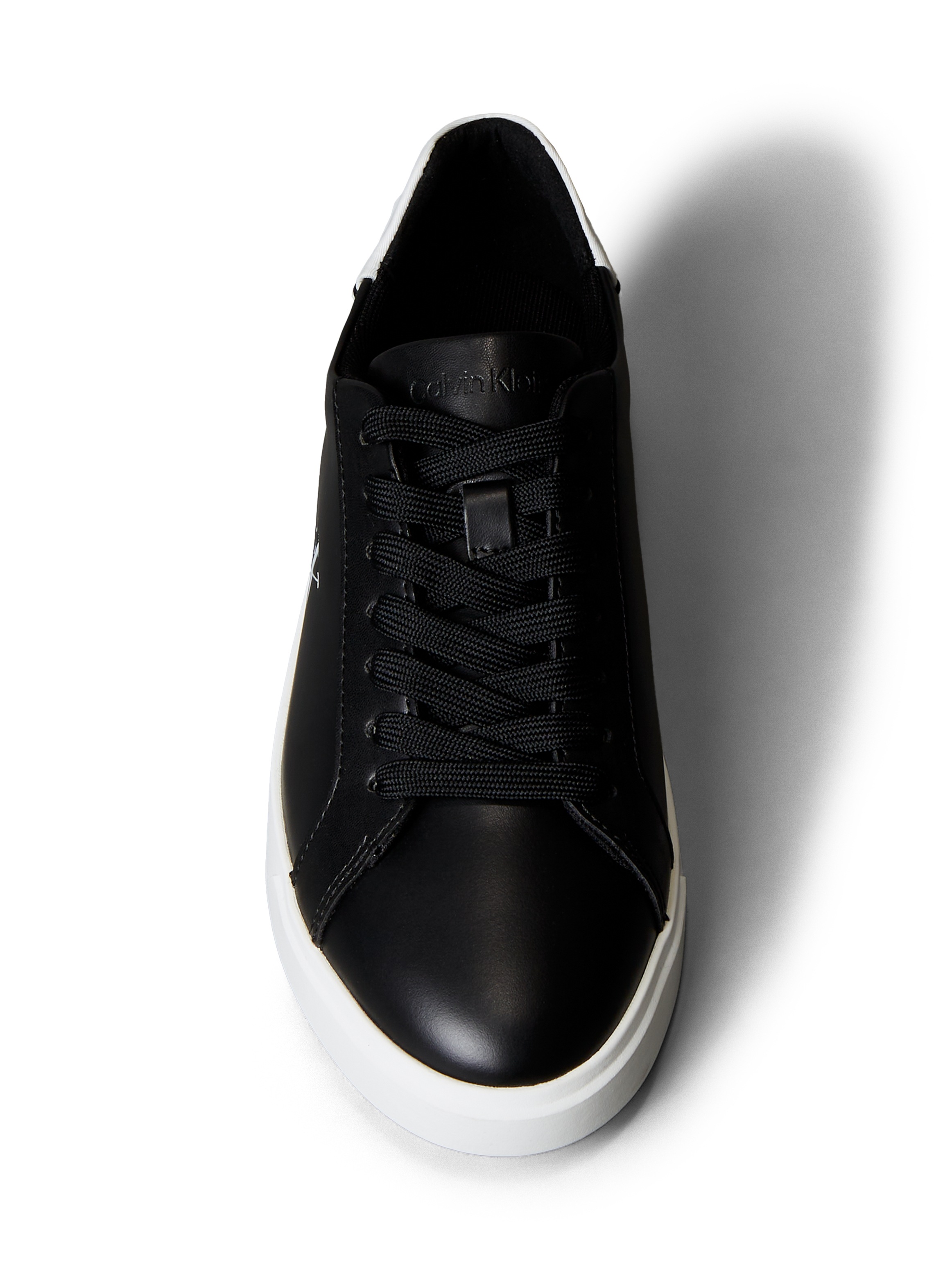 Sneaker CALVIN KLEIN "LOW PRO CUP LACEUP LTH MOIRE", Damen, Gr. 39, schwarz, weiß, Leder, Lederimitat, unifarben mit Farbeinsatz, Schuhe Sneaker, Halbschuh, Schnürschuh, Freizeitschuh mit heller Laufsohle 3