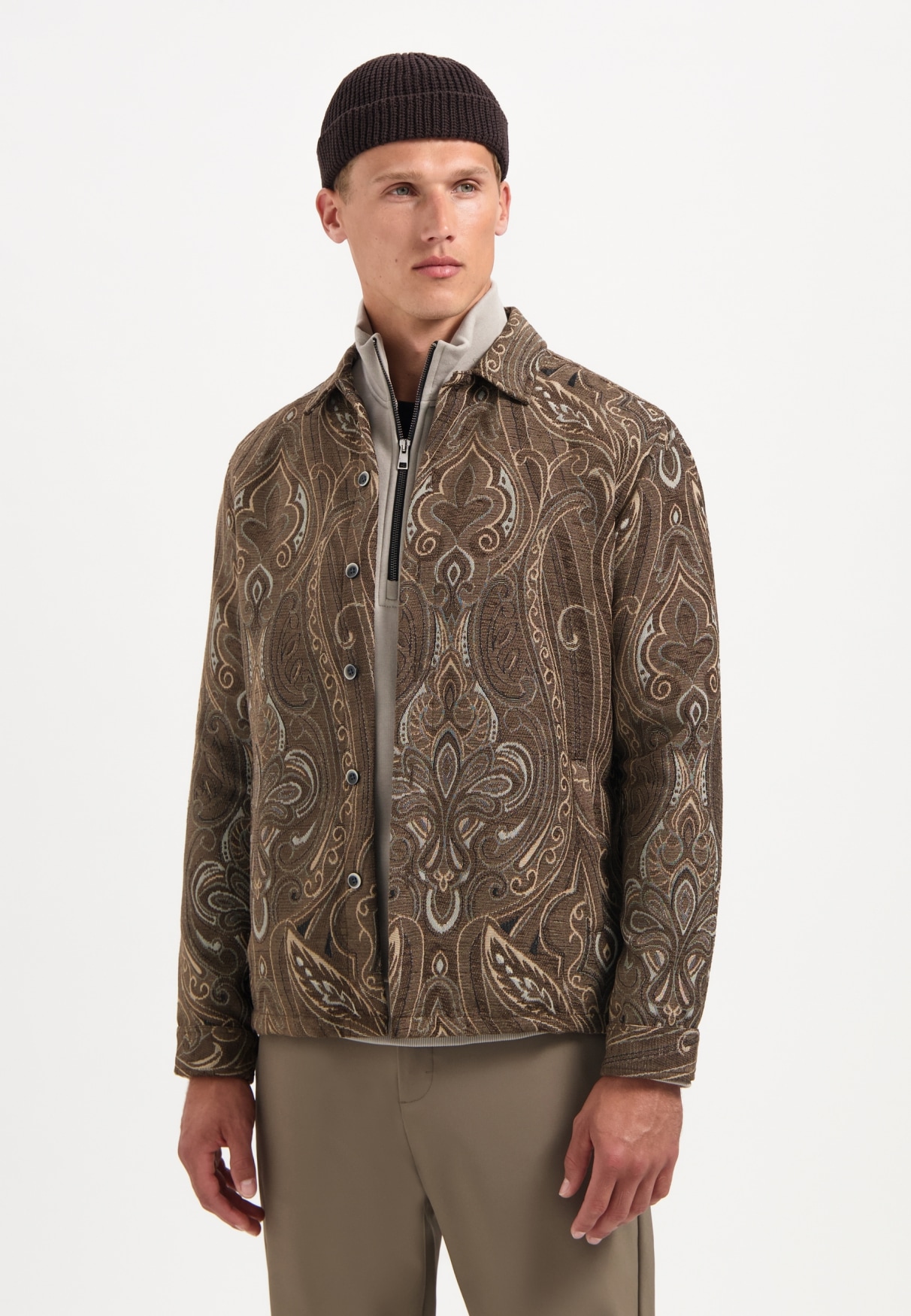 NO EXCESS Langarmhemd "No Excess Jacquard-Overshirt mit Muster" günstig online kaufen