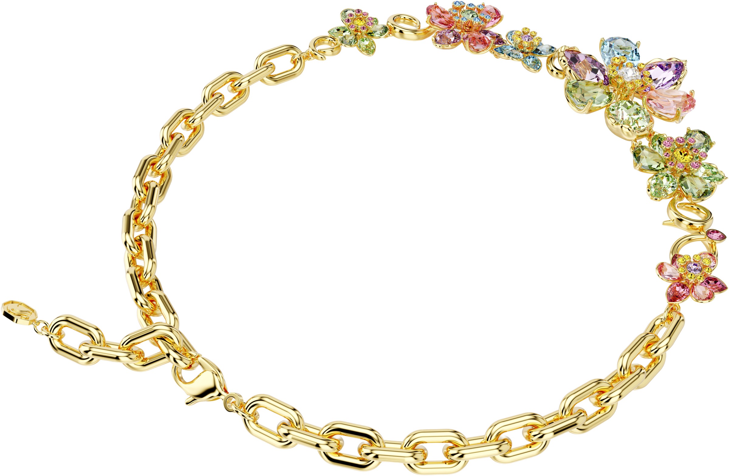 Collier SWAROVSKI "Schmuck Geschenk Idyllia Halskette Blume", gold (gelbgoldfarben, rosa, lila, gelb, grün, blau), Halsketten, Damen, Metall, L: 43 B: 38mm, Collier, mit Swarovski Kristall, B:38mm 8