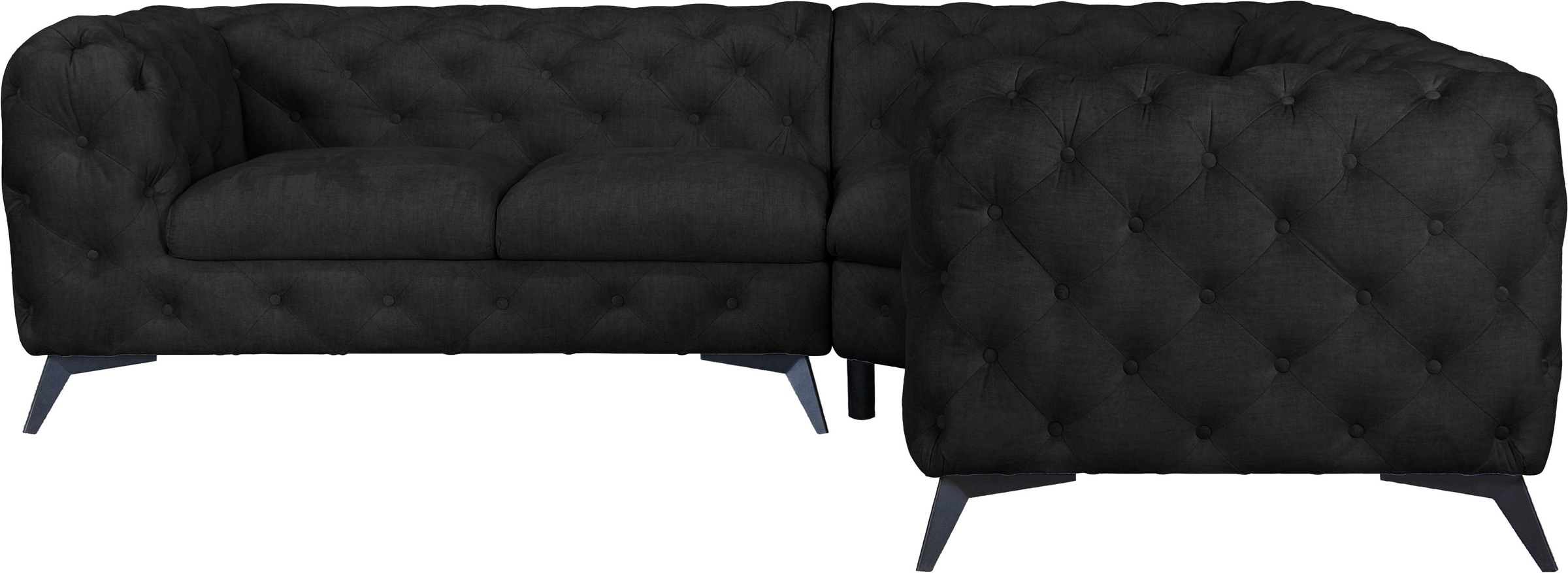 Leonique Chesterfield-Sofa »Ecksofa GLYNIS L-Form mit Wellenunterfederung, Maße B/T/H 264/264/75cm«, aufwändige Knopfheftung, moderne Chesterfield Optik, Fußfarbe wählbar