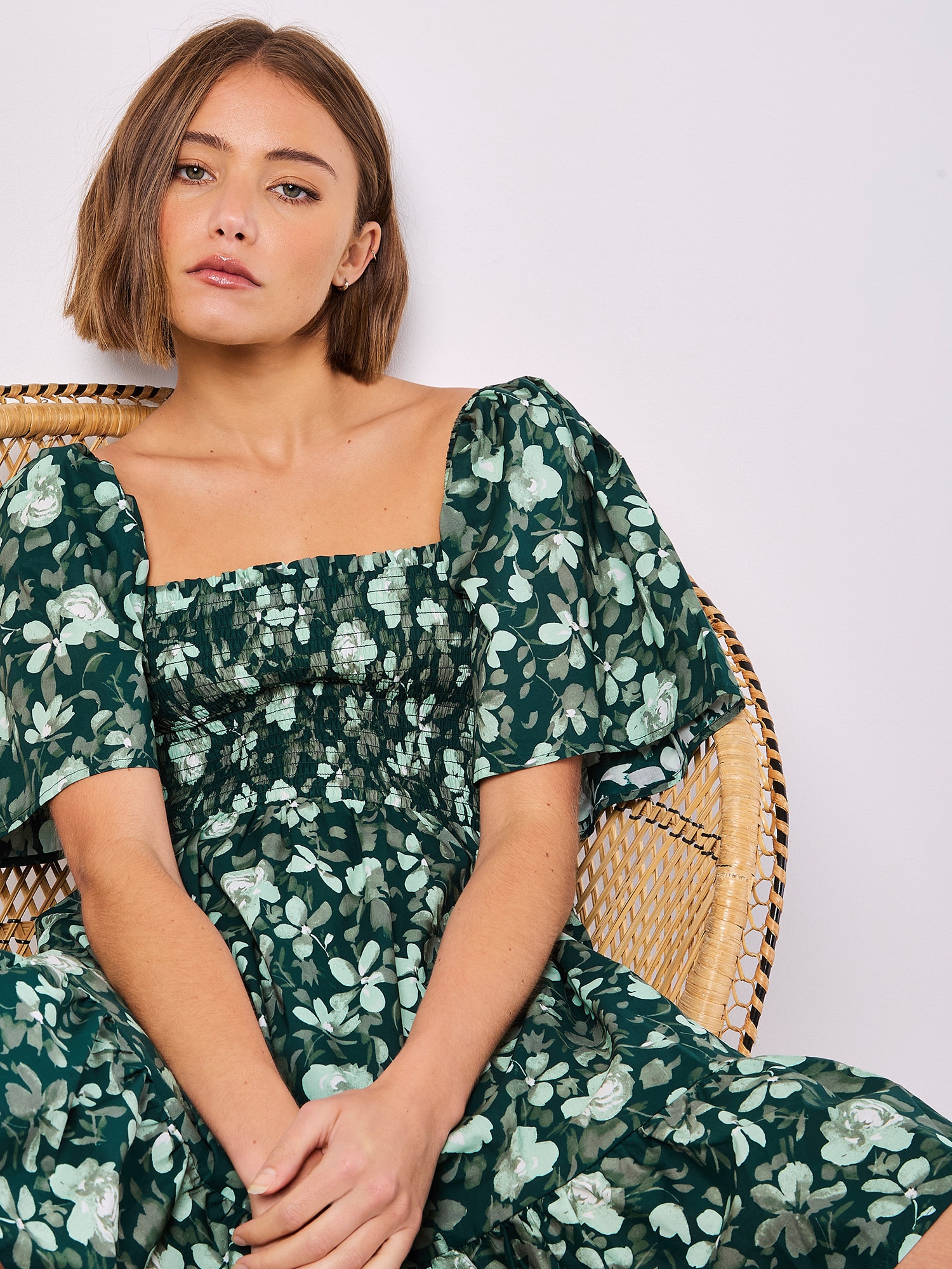 Apricot Minikleid »Gesmoktes Minikleid aus Baumwollpopeline« mit floralem Muster