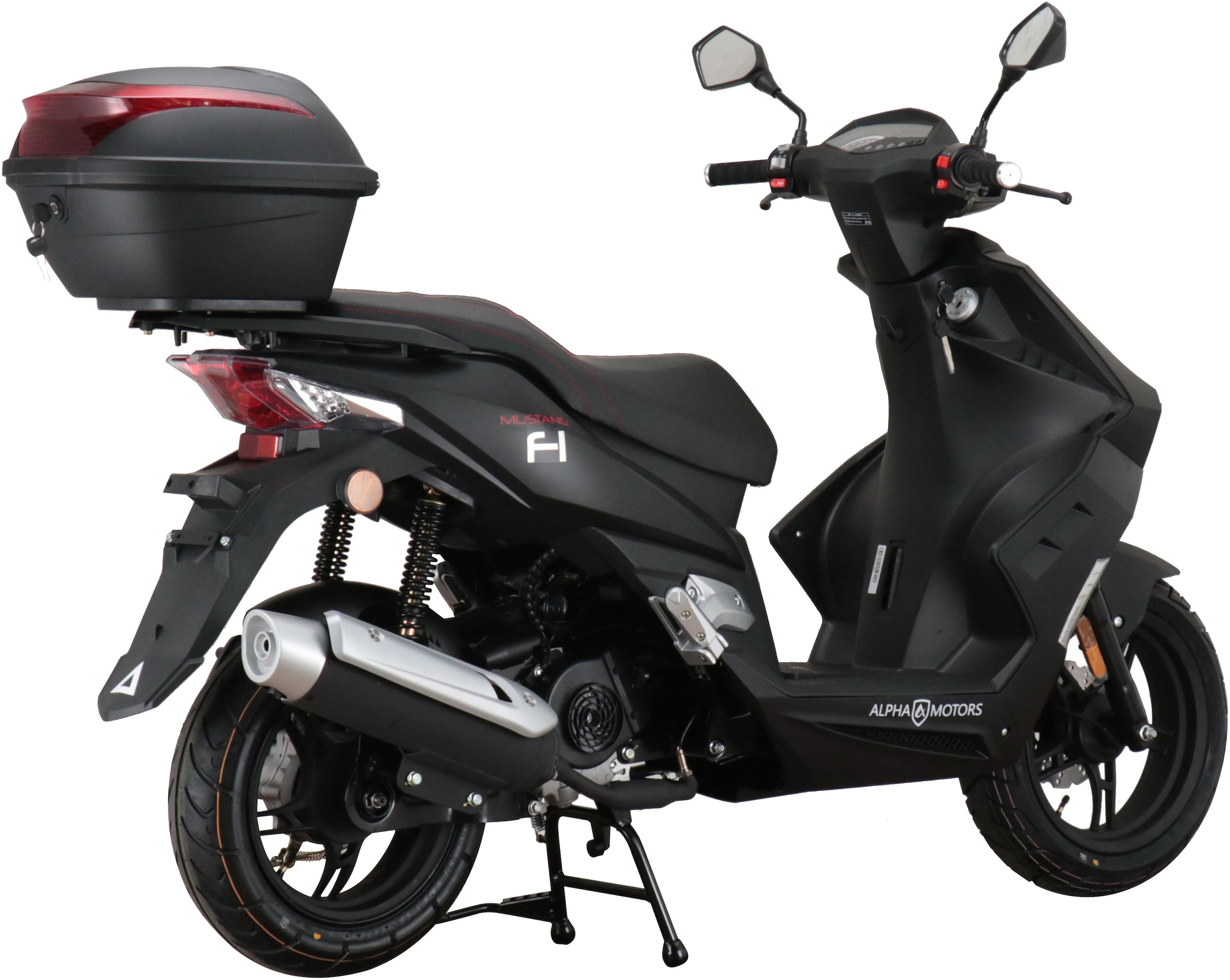 Alpha Motors Motorroller »Mustang FI«, 50 cm³, 25 km/h, Euro 5, 2,72 PS, (Set, mit Topcase), mit USB-Anschluss und Lenkerschloss, sportliches Design