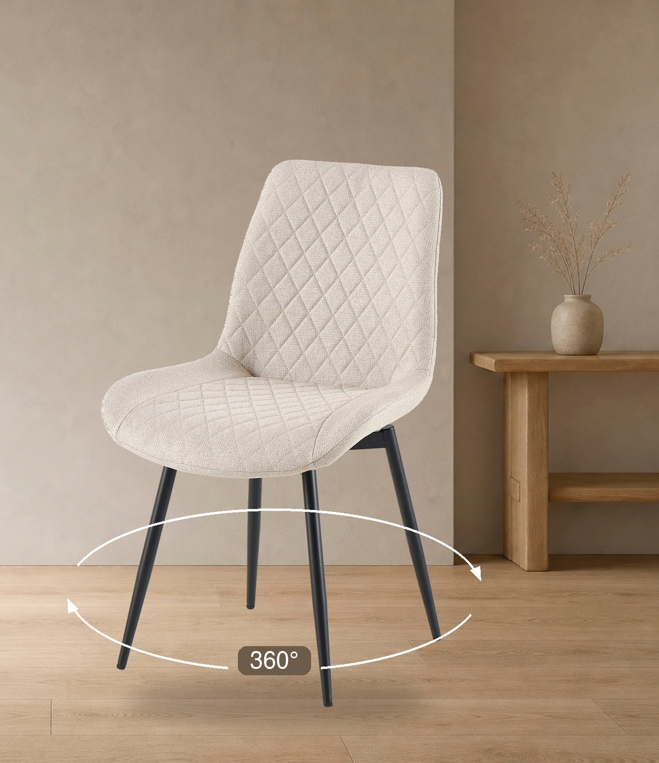 OTTO home Esszimmerstuhl »Juniper, 2er-Set« () 2 Stk.Stuhl aus Webstoff mit moderner Rautensteppung und 360° Drehfunktion