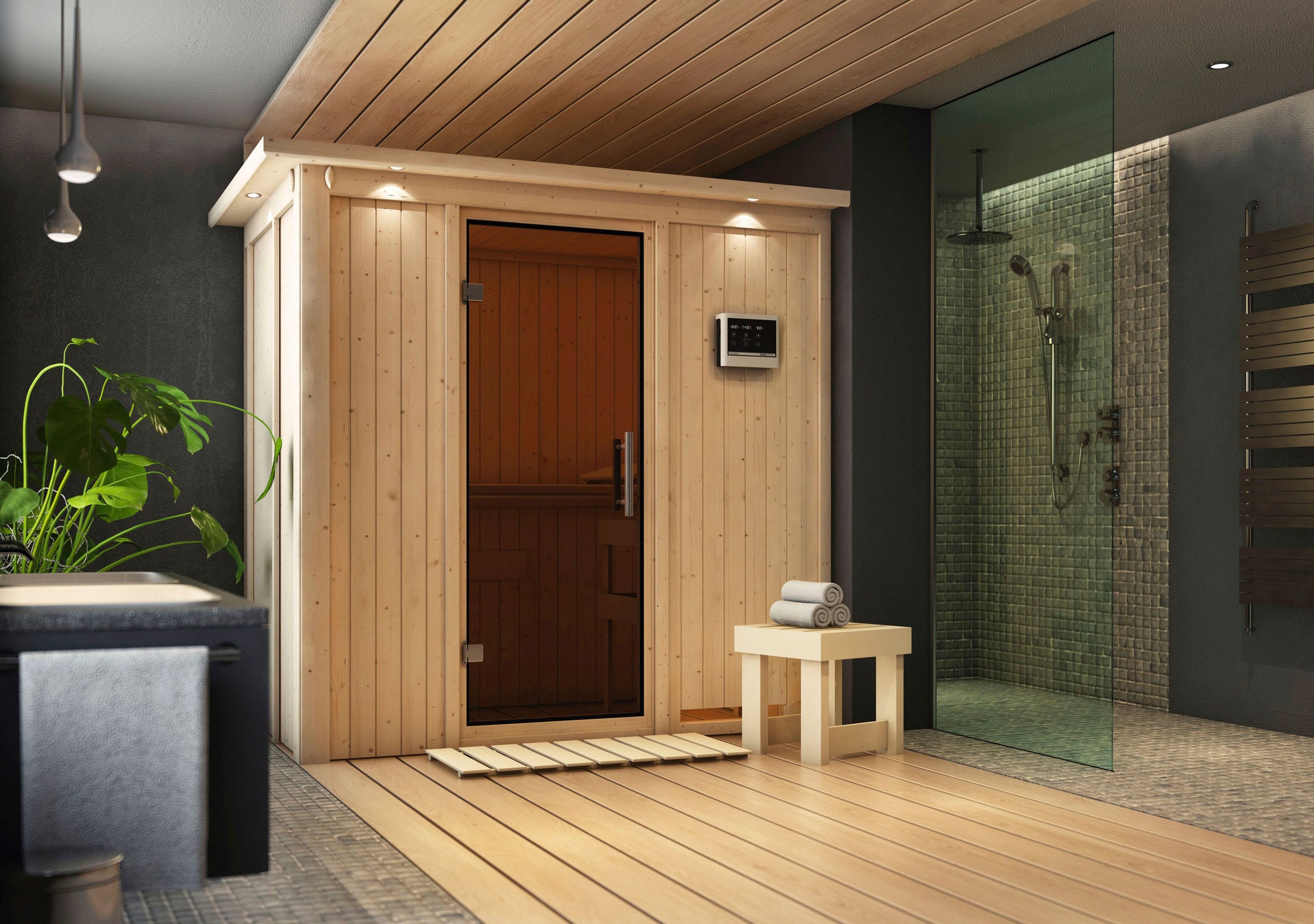 Karibu Sauna »Vada« Set,  Ofen 9 KW externe Strg easy