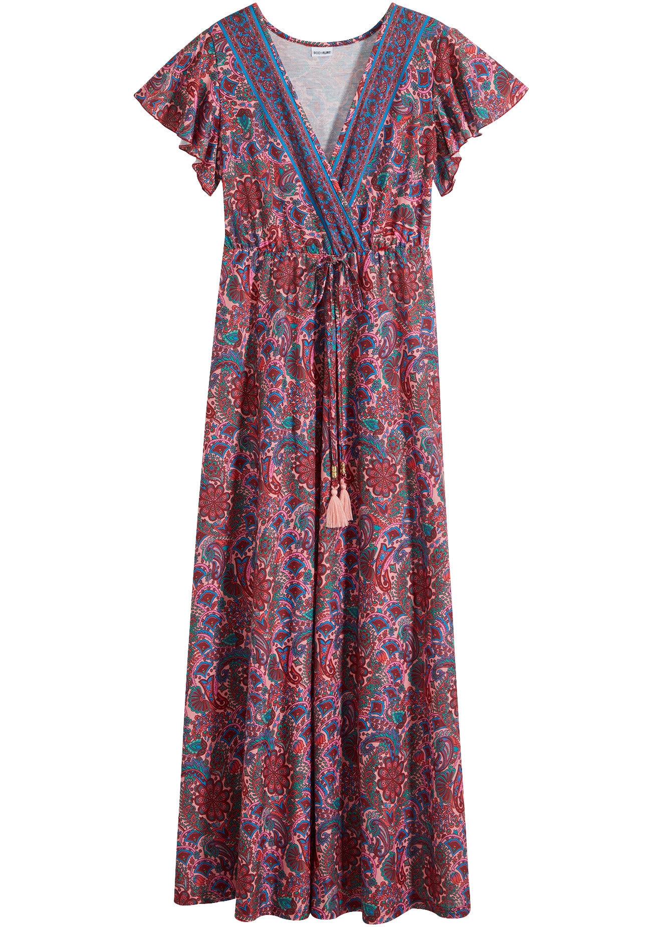 bonprix Maxikleid lockerer Schnitt, mit Flügelärmeln, elastisches Material, Maxilänge