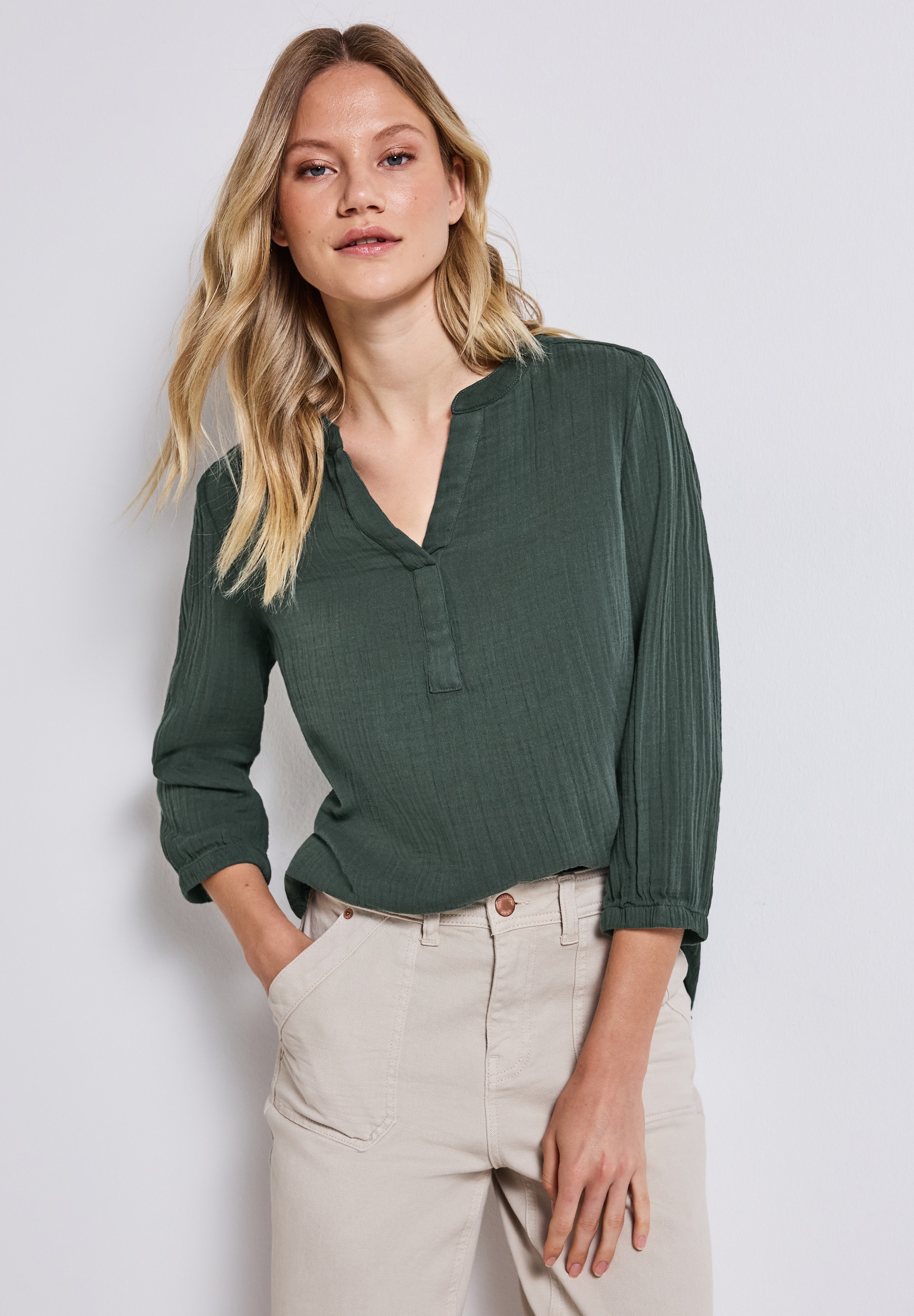 STREET ONE Hemdbluse, 3/4-Arm im Musselin-Look günstig online kaufen