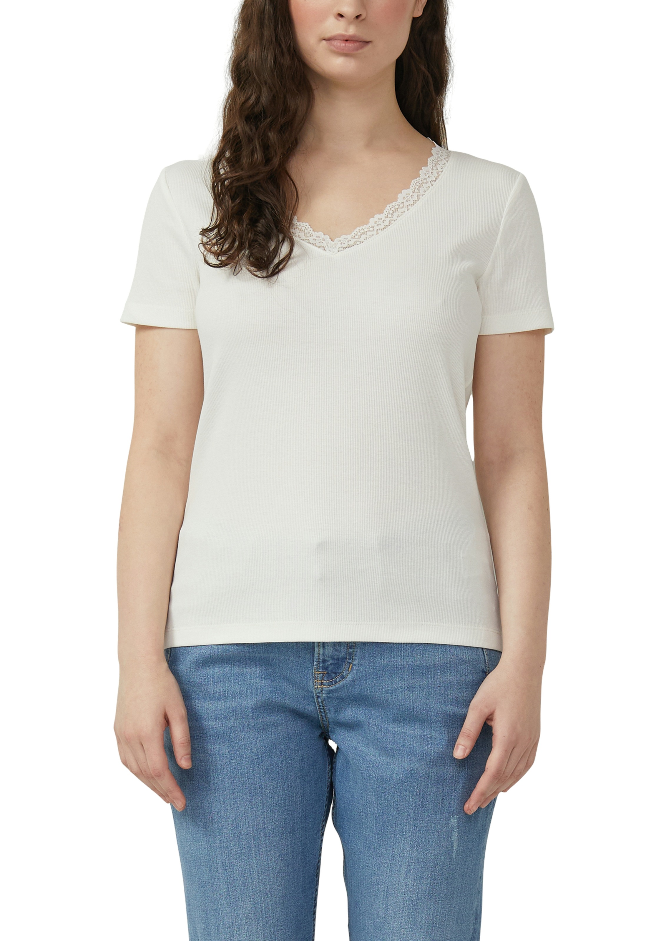 s.Oliver Kurzarmshirt mit V-Ausschnitt und Spitze günstig online kaufen