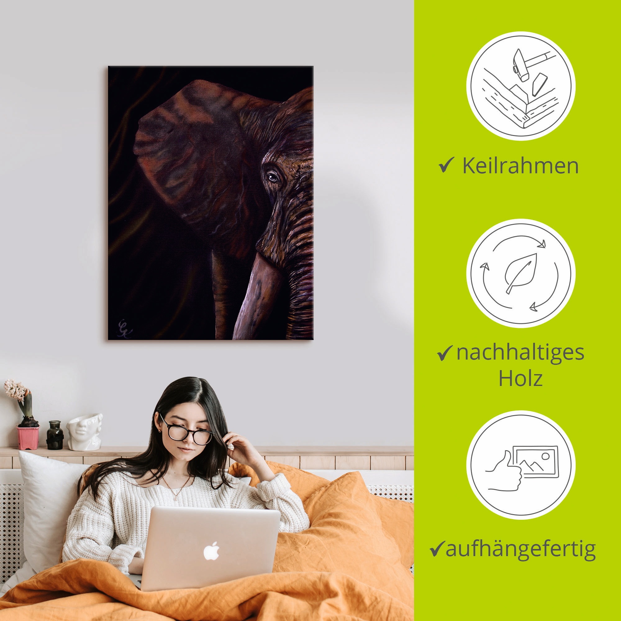 Artland Leinwandbild »Elefant«, Wildtiere, (1 St.), auf Keilrahmen gespannt