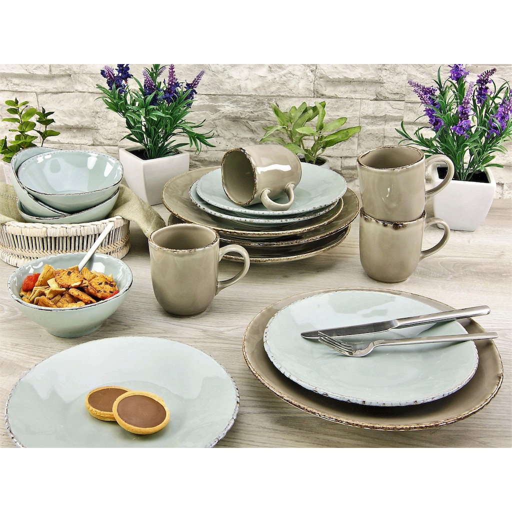 CreaTable Kombiservice »Geschirr-Set OSLO«, (Set, 16 tlg., Kaffeeservice und Tafelservice im Set, für 4 Personen), Service, Antik-Look, 16 Teile, für 4 Personen