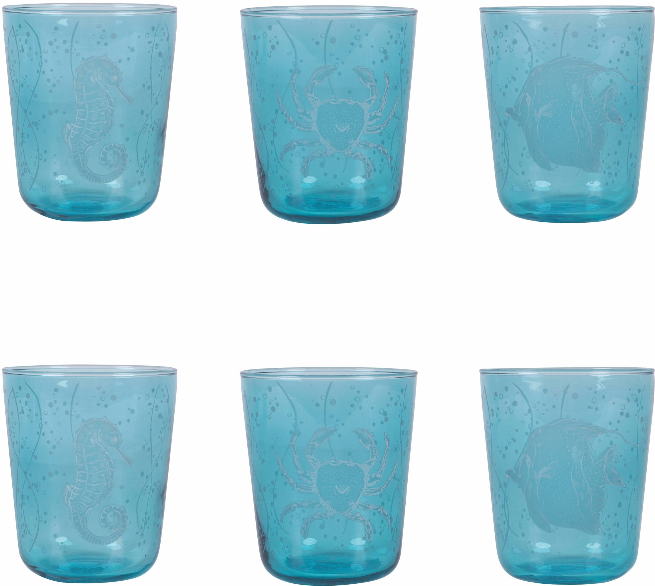 Villa d'Este Gläser-Set »Under Sea«, (Set, 6 tlg.), Wassergläser-Set, 6-teilig, Inhalt 315 ml