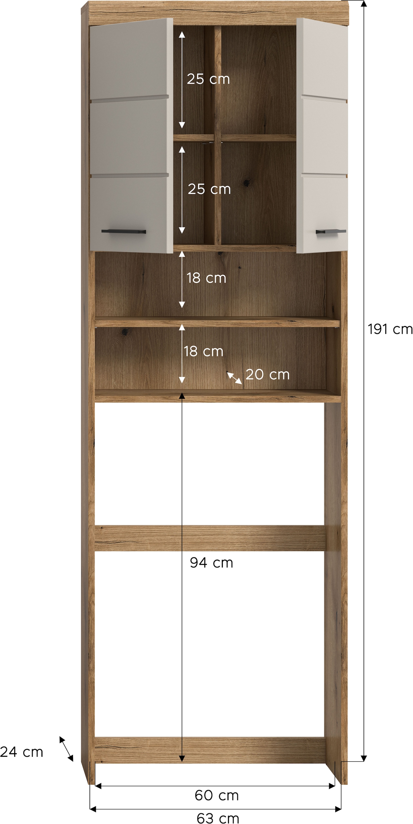 welltime Waschmaschinenumbauschrank »SIENA, Breite 63cm, für Waschmaschine & Trockner, 2 Türen, MDF-Front« TOPSELLER!,  in verschiedenen Farben, Überbauschrank, Umbauschrank, Badschrank