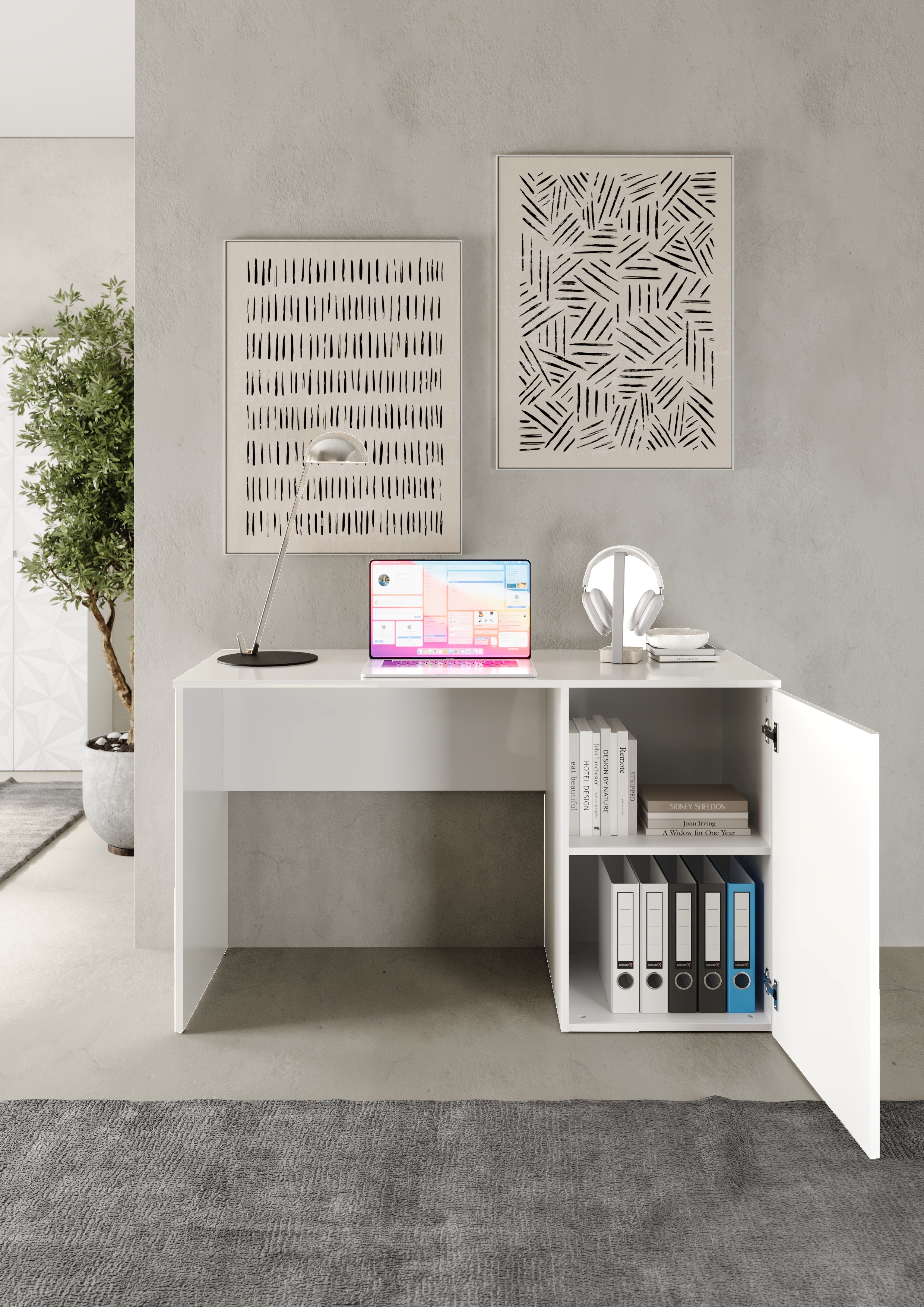 Thumbnail - Home affaire Schreibtisch "Prisma, Breite 120 cm, Tiefe 50 cm, mit Stauraum (1 Tür - 2 Fächer)," Computertisch, Arbeitst...