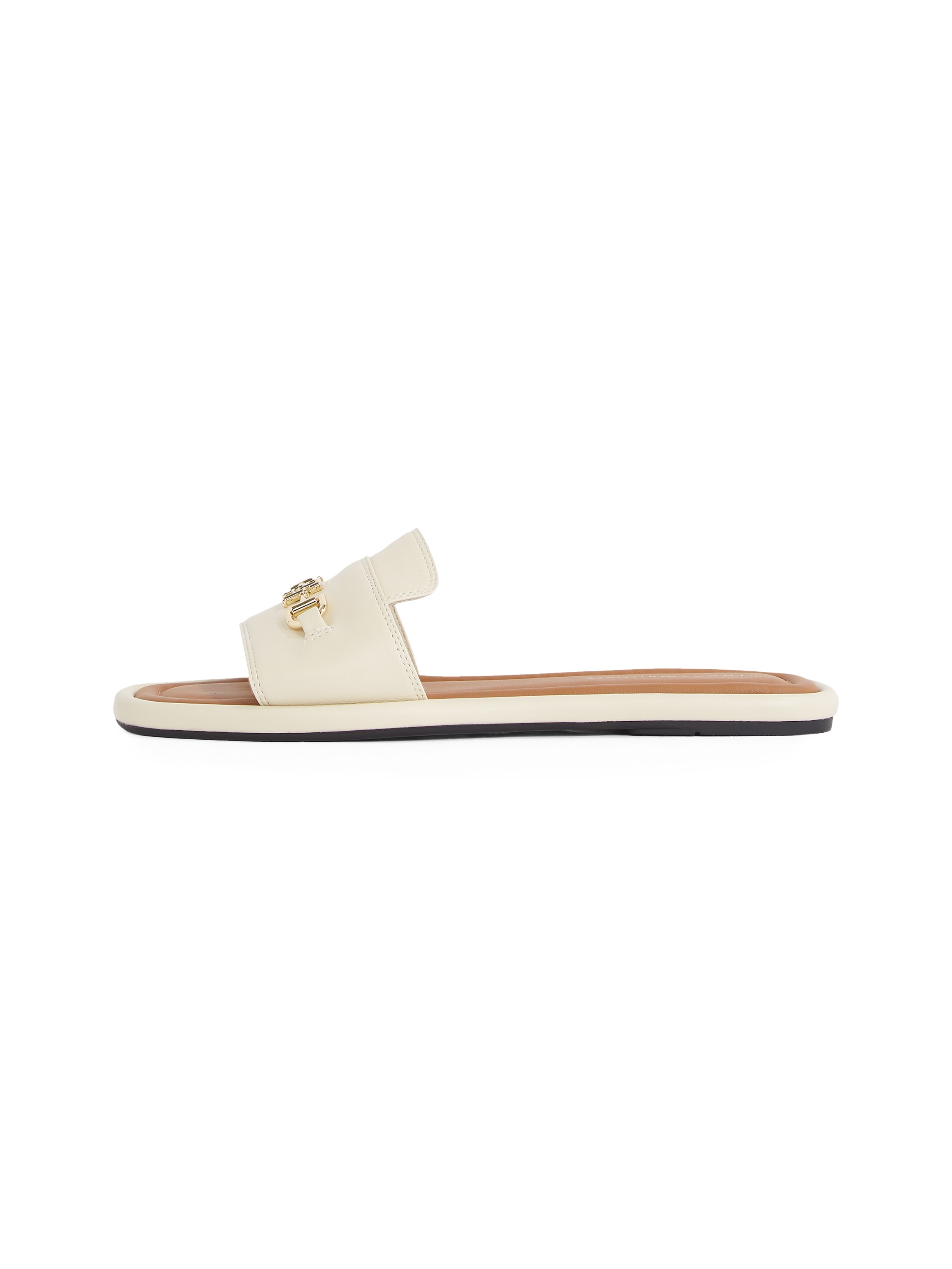 Tommy Hilfiger Pantolette »LEATHER HORSEBIT MULE«, Flats, Sommerschuh, Bequemschuh mit goldfarbener Zierspange