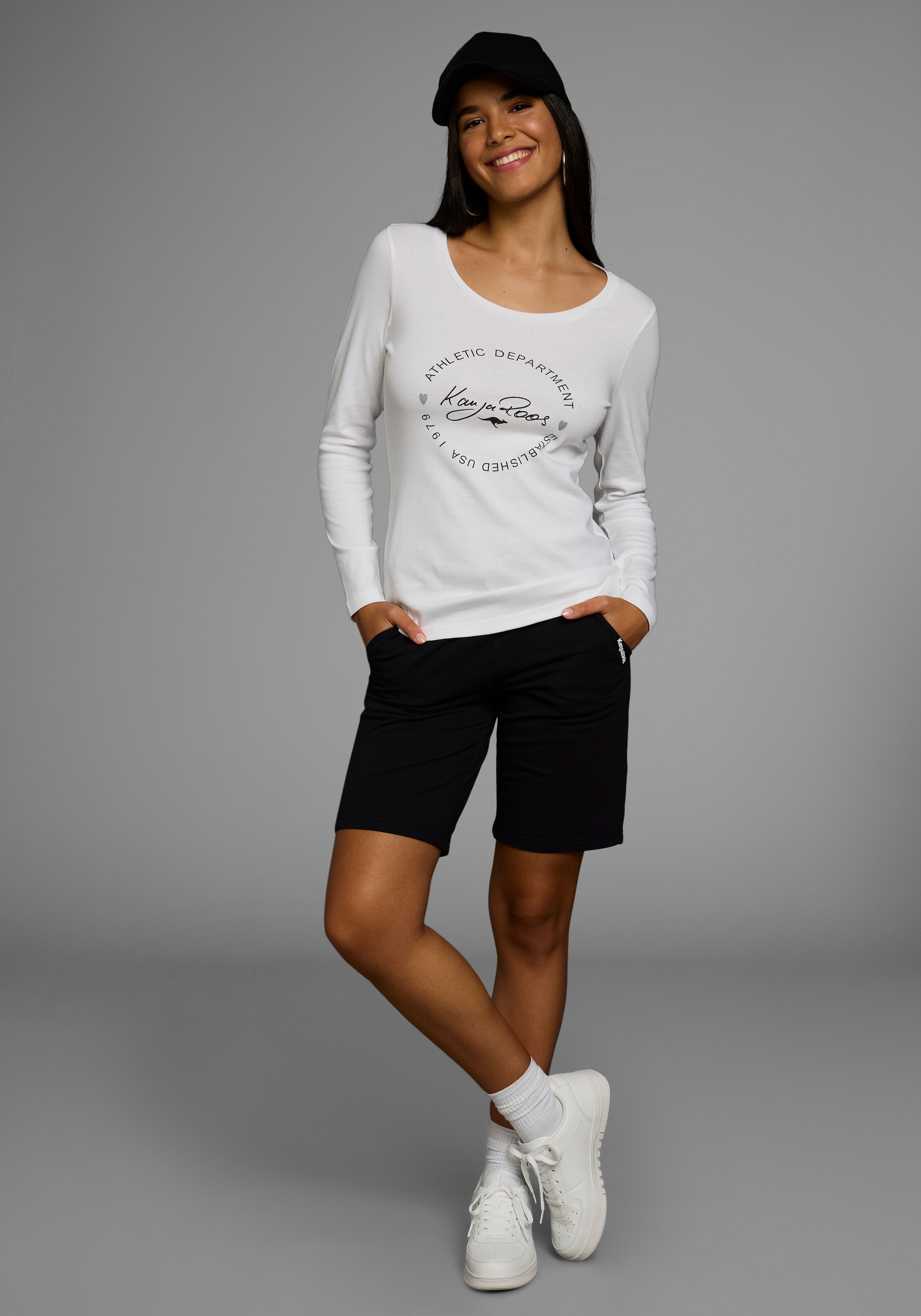 KangaROOS Langarmshirt, (Packung, 2 tlg., 2er-Pack), mit Print und unifarben