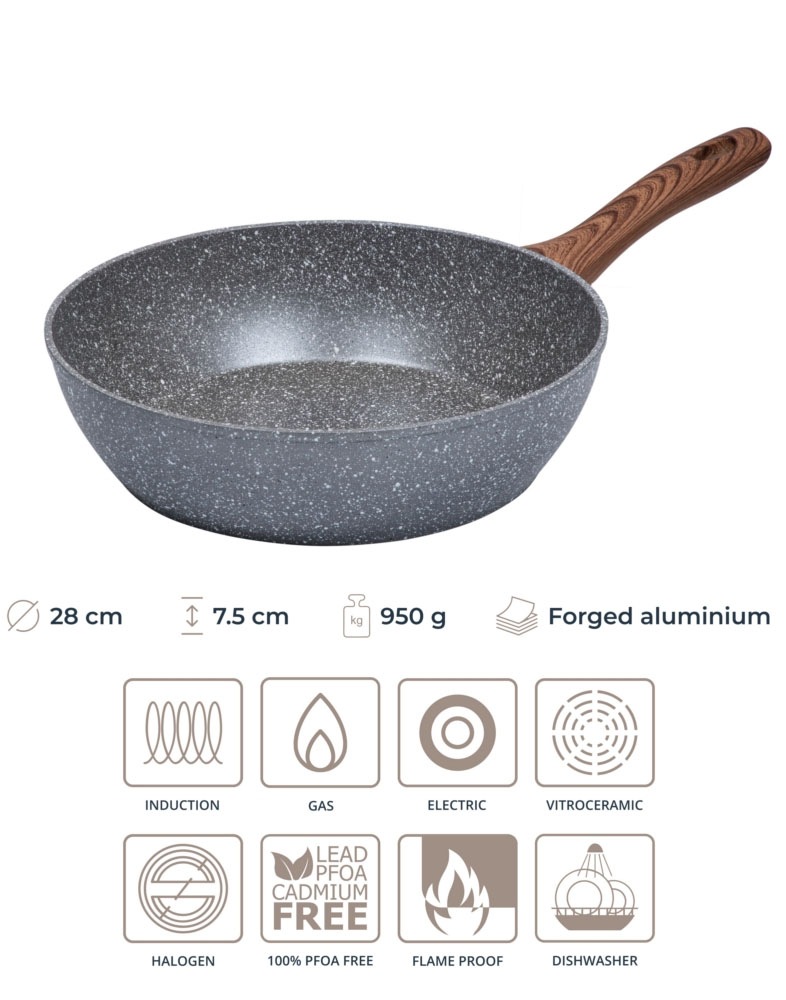 RESTO Kitchenware Bratpfanne »Aquila, tiefe Schmorpfanne langlebig und spülmaschinenfest«, Aluminium, (1 tlg.), mit ergonomischem weichem Griff in Holzoptik