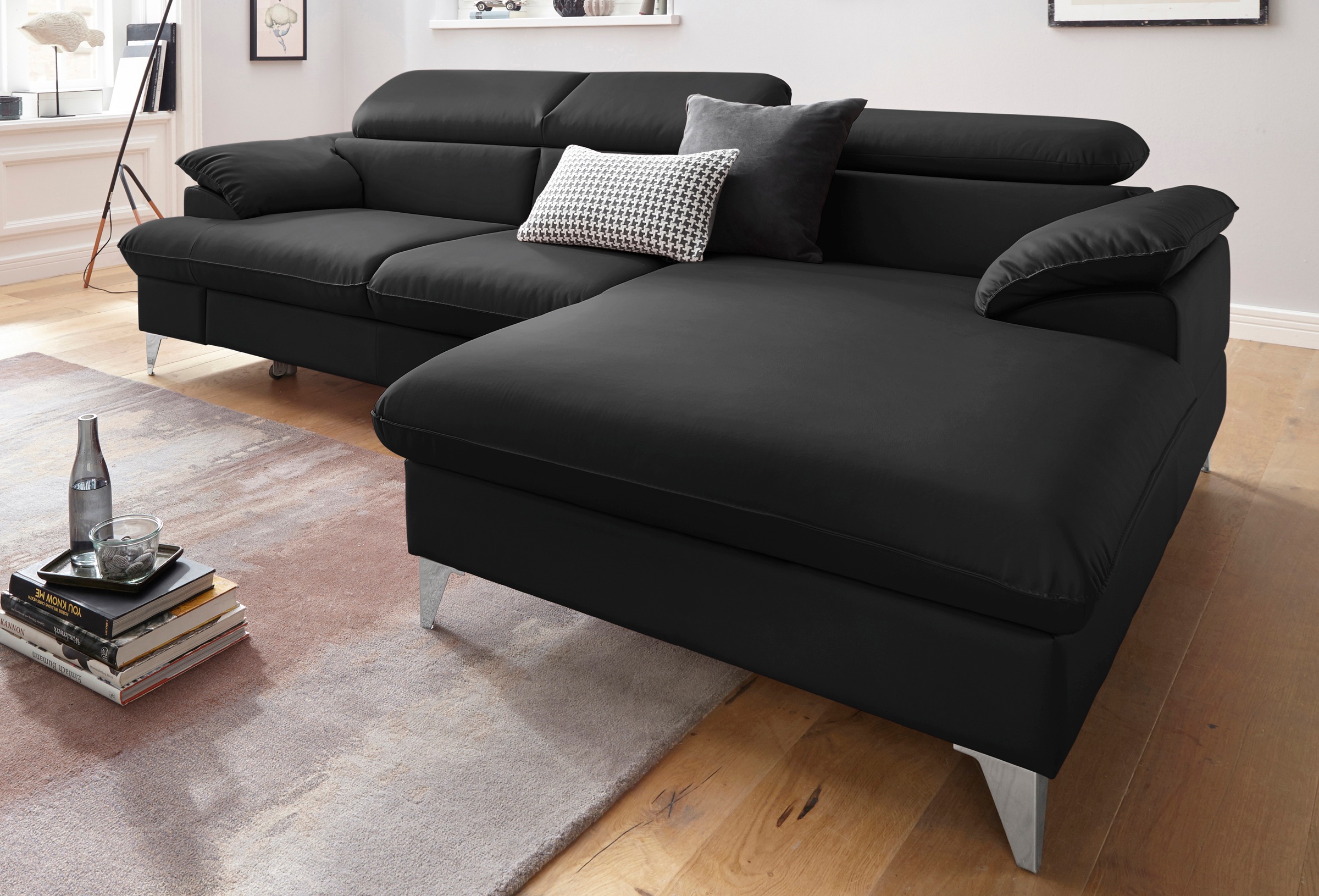 COTTA Polstergarnitur »Caluso L-Form«, (2 tlg.), Set bestehend aus: Ecksofa mit Kopfteilverstellung & Hocker