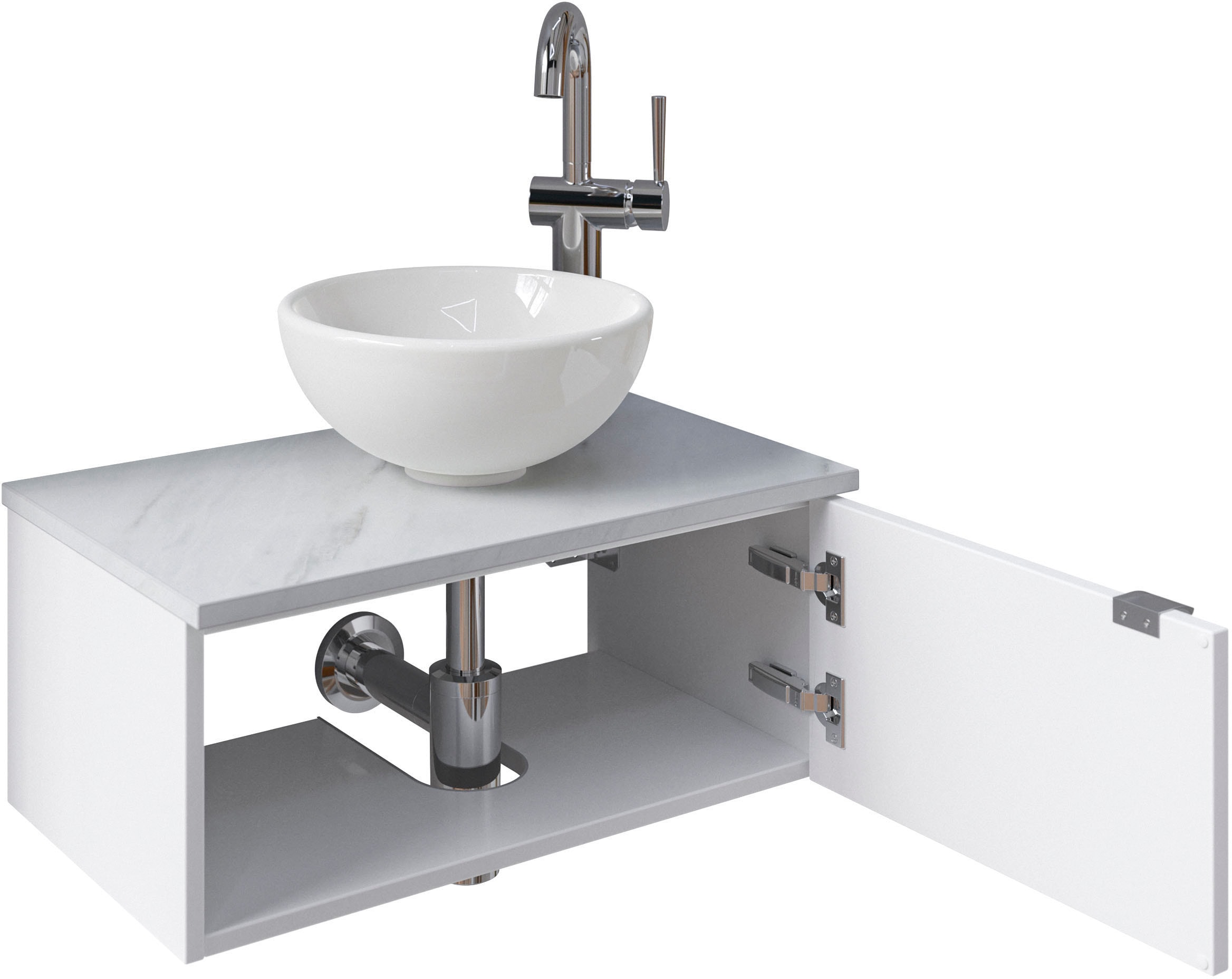 Saphir Waschtisch »Serie 6915 Waschschale mit Unterschrank für Gästebad, Gäste WC«, 61 cm breit, 1 Tür, offenes Fach, kleine Bäder, ohne Armatur
